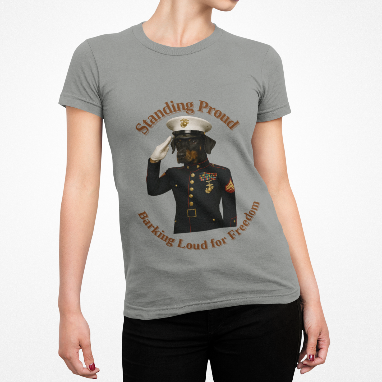 Proud Marine Salute Tee, Memorial Day Gift, Veteran's Day Apparel, Patriotic Shirt, Unisex Short Sleeve T-shirt, Freedom Celebration Wear - Fantasy Dog Portraits