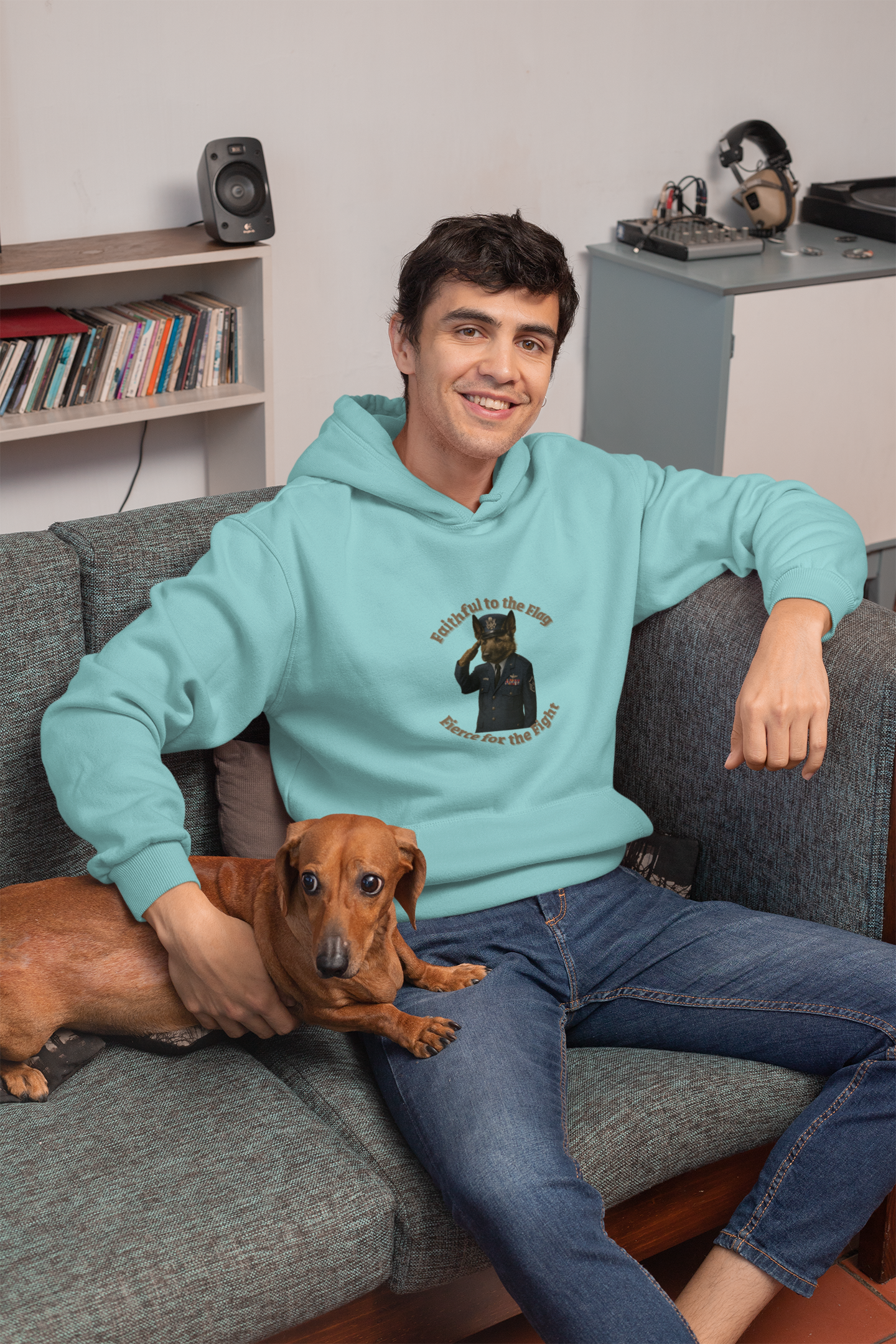 Military Dog Saluting-Unisex Hooded Sweatshirt - Fantasy Dog Portraits