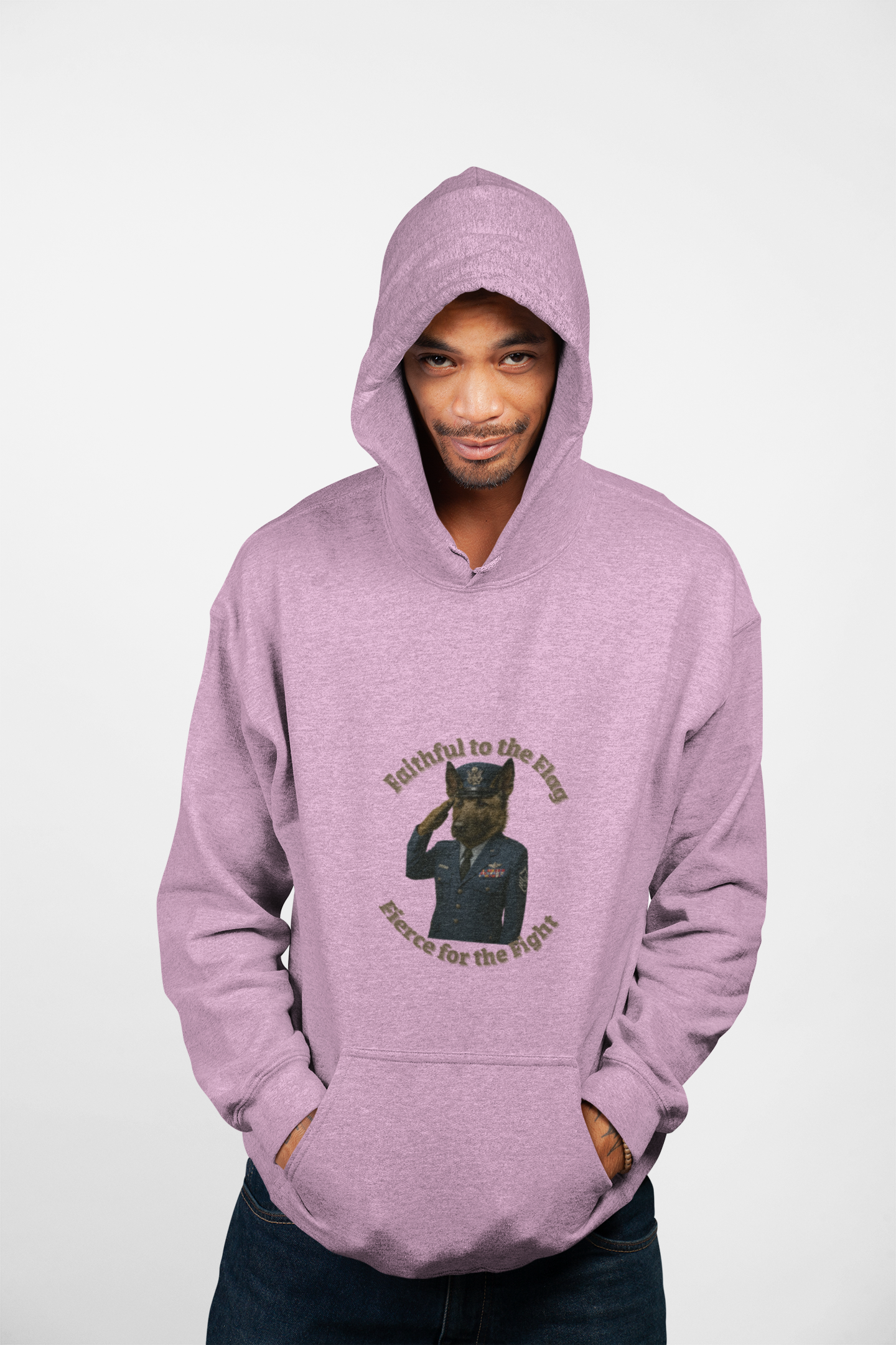 Military Dog Saluting-Unisex Hooded Sweatshirt - Fantasy Dog Portraits