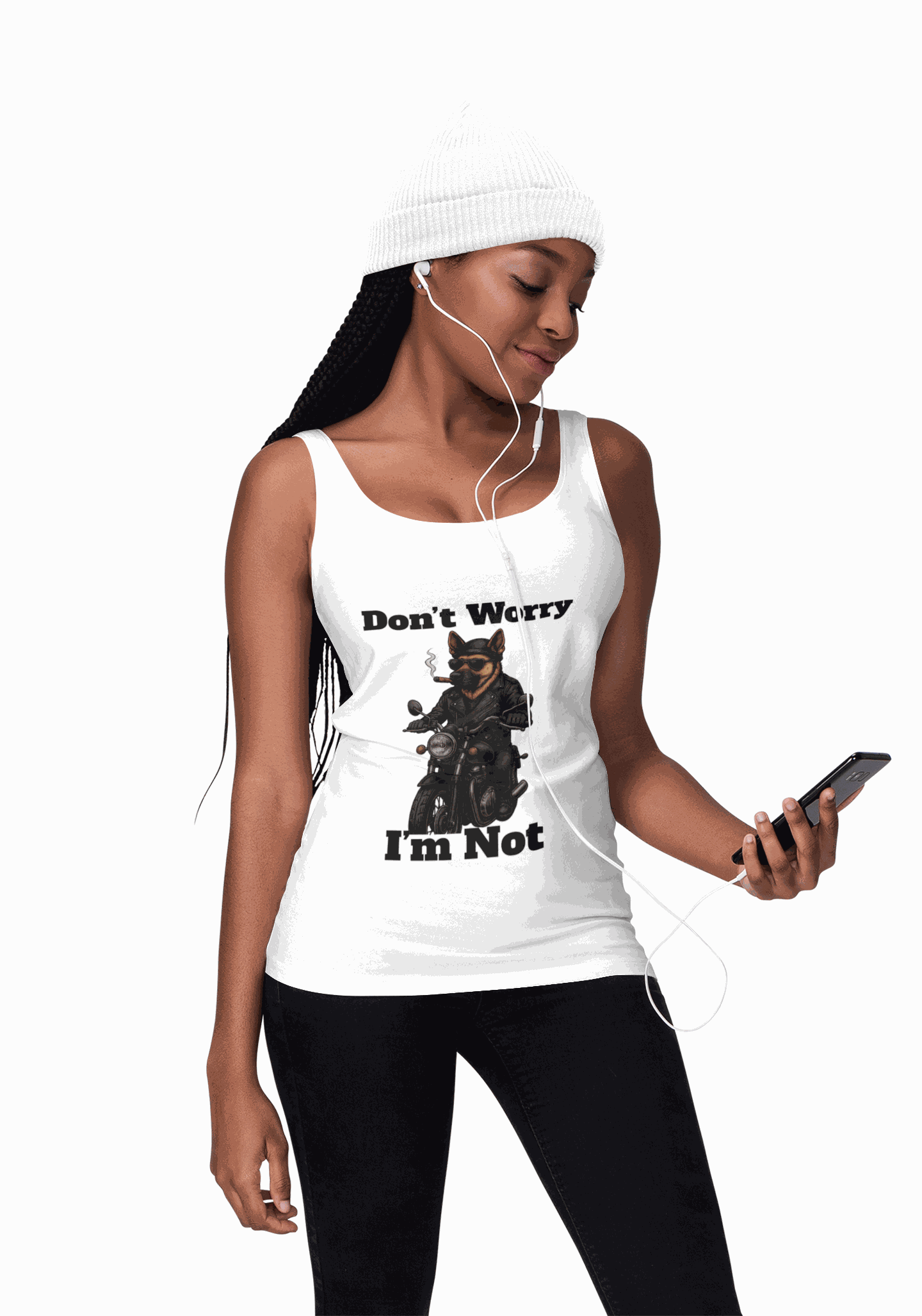 Don’t Worry I’m Not Humorous Unisex Jersey Tank - Funny Motorcycle Dog Design, Casual Summer Wear, Gift for Dog Lovers, Cool Funny Shirt, Pet Lovers Apparel - Fantasy Dog Portraits