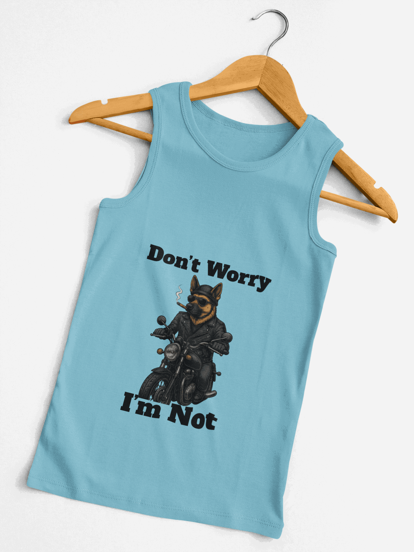 Don’t Worry I’m Not Humorous Unisex Jersey Tank - Funny Motorcycle Dog Design, Casual Summer Wear, Gift for Dog Lovers, Cool Funny Shirt, Pet Lovers Apparel - Fantasy Dog Portraits