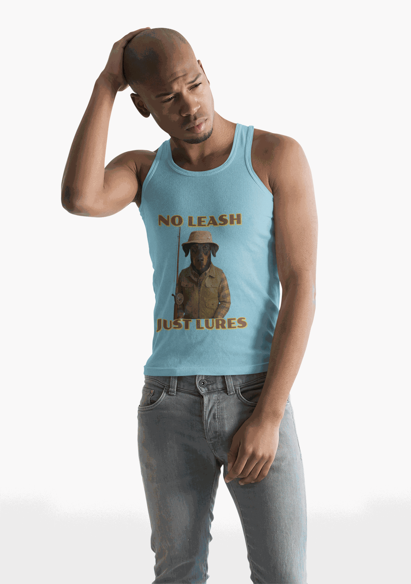 Fisherman's Jersey Tank - No Leash, Just Lures | Fishing Gifts, Summer Apparel, Outdoor Wear, Men's Tank Top - Fantasy Dog Portraits