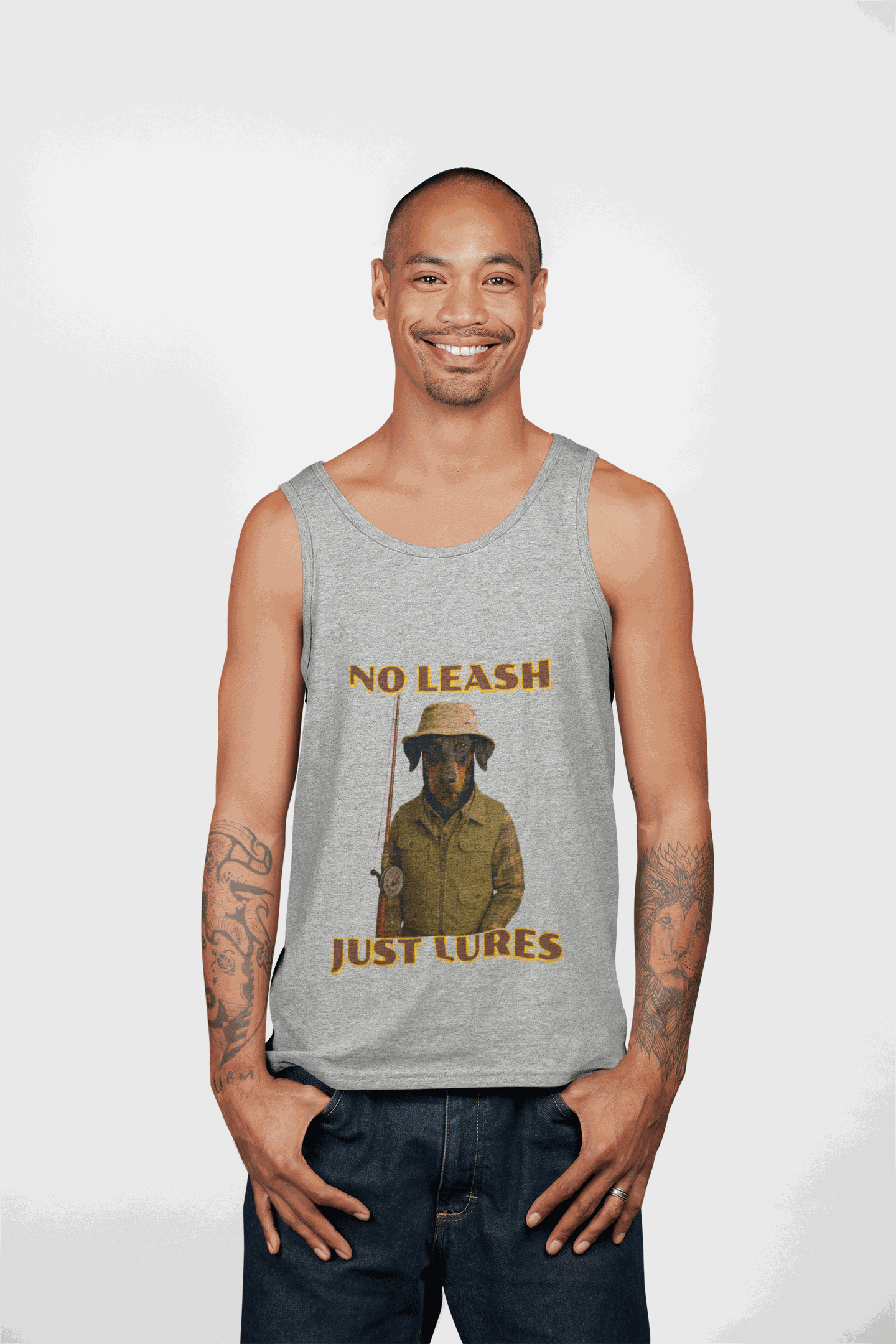 Fisherman's Jersey Tank - No Leash, Just Lures | Fishing Gifts, Summer Apparel, Outdoor Wear, Men's Tank Top - Fantasy Dog Portraits