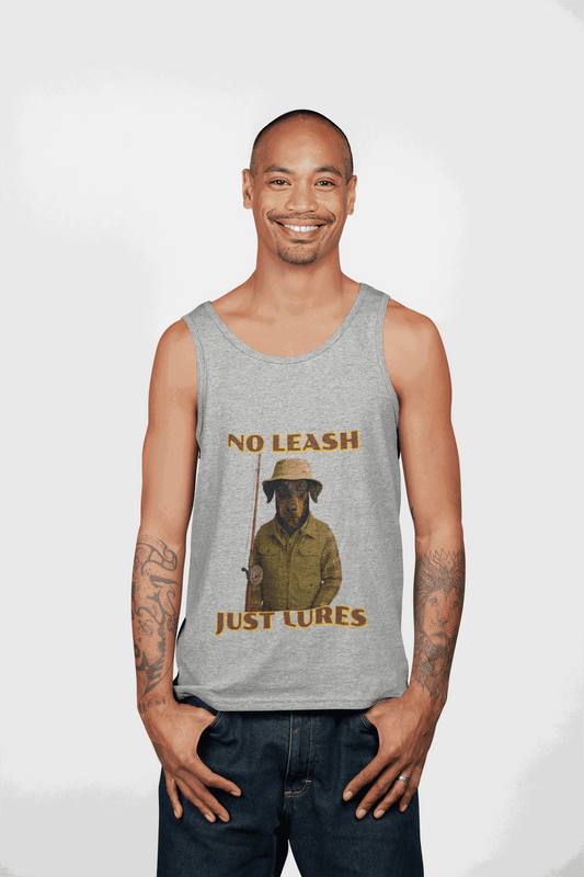Fisherman's Jersey Tank - No Leash, Just Lures | Fishing Gifts, Summer Apparel, Outdoor Wear, Men's Tank Top - Fantasy Dog Portraits