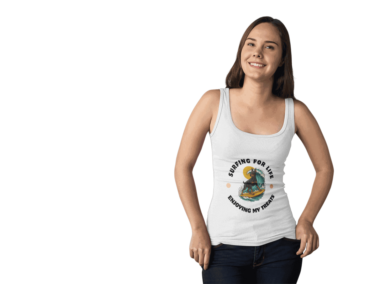 Surfing for Life Unisex Jersey Tank: Beachwear, Summer Apparel, Gift for Surfers, Casual Workout, Adventure Clothing - Fantasy Dog Portraits