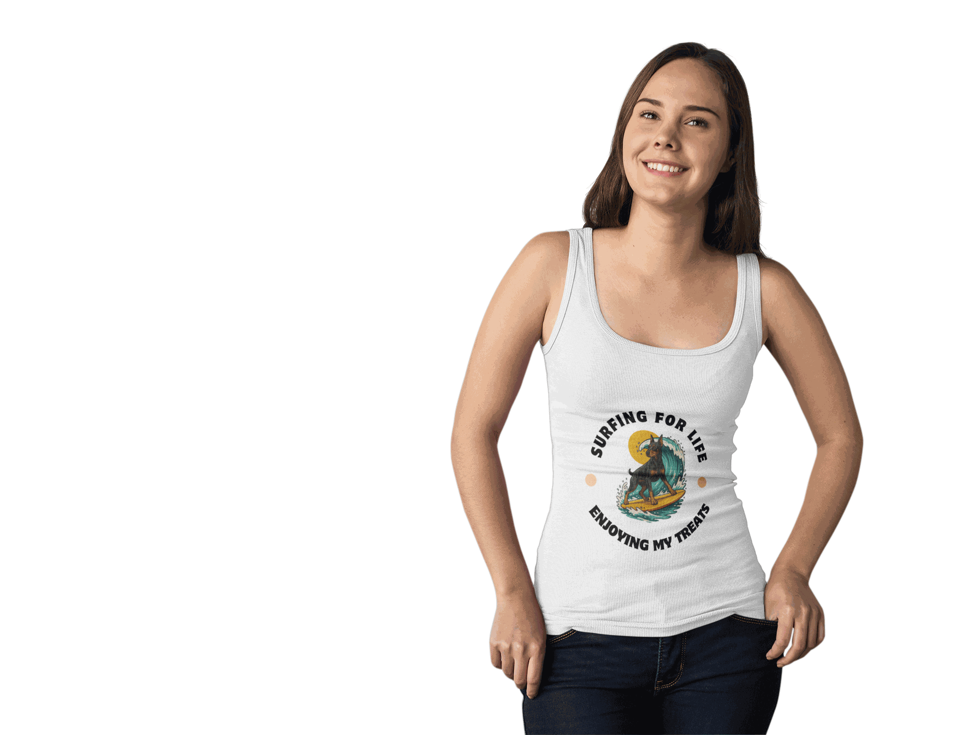 Surfing for Life Unisex Jersey Tank: Beachwear, Summer Apparel, Gift for Surfers, Casual Workout, Adventure Clothing - Fantasy Dog Portraits