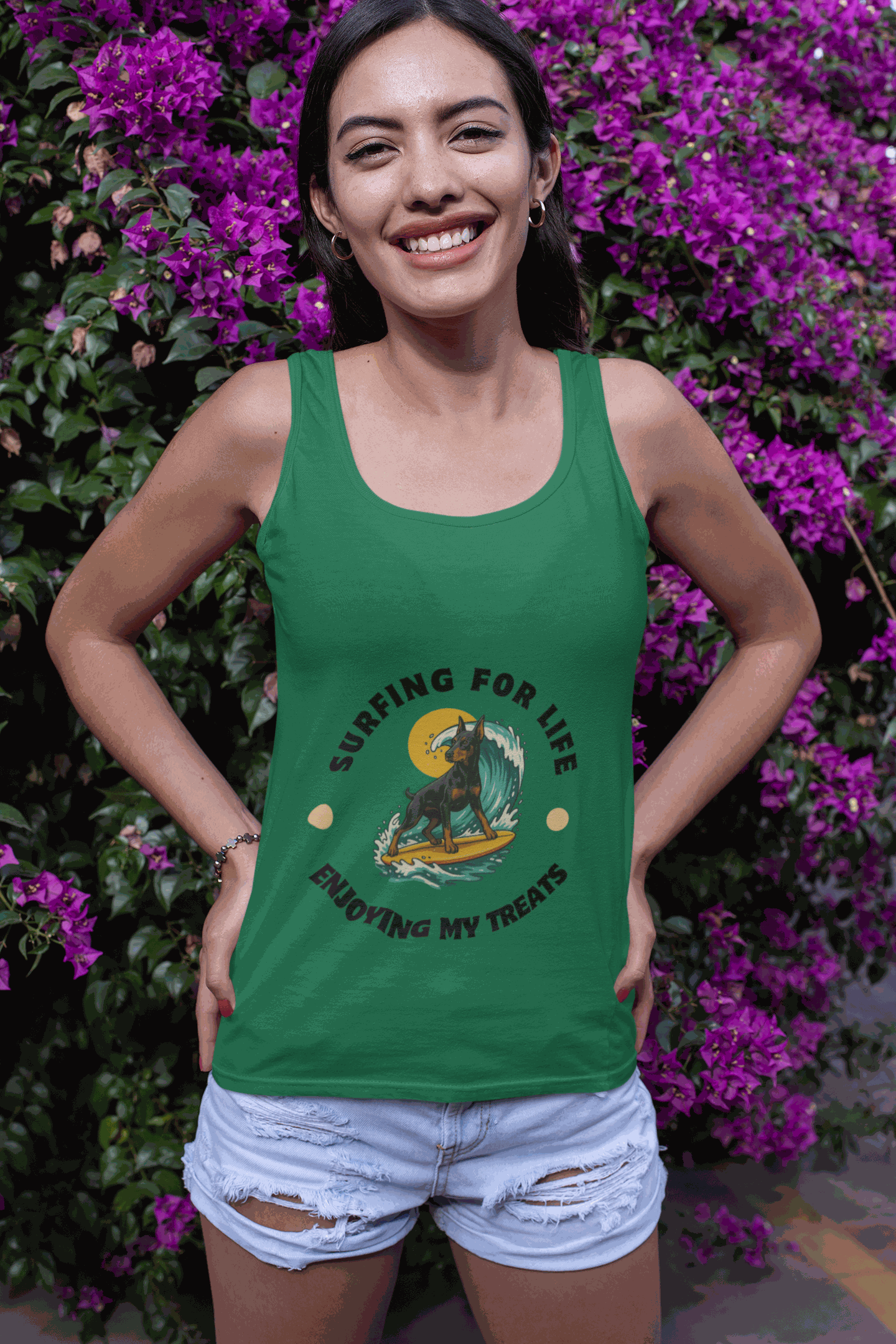 Surfing for Life Unisex Jersey Tank: Beachwear, Summer Apparel, Gift for Surfers, Casual Workout, Adventure Clothing - Fantasy Dog Portraits