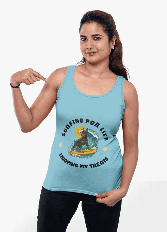 Surfing for Life Unisex Jersey Tank: Beachwear, Summer Apparel, Gift for Surfers, Casual Workout, Adventure Clothing - Fantasy Dog Portraits