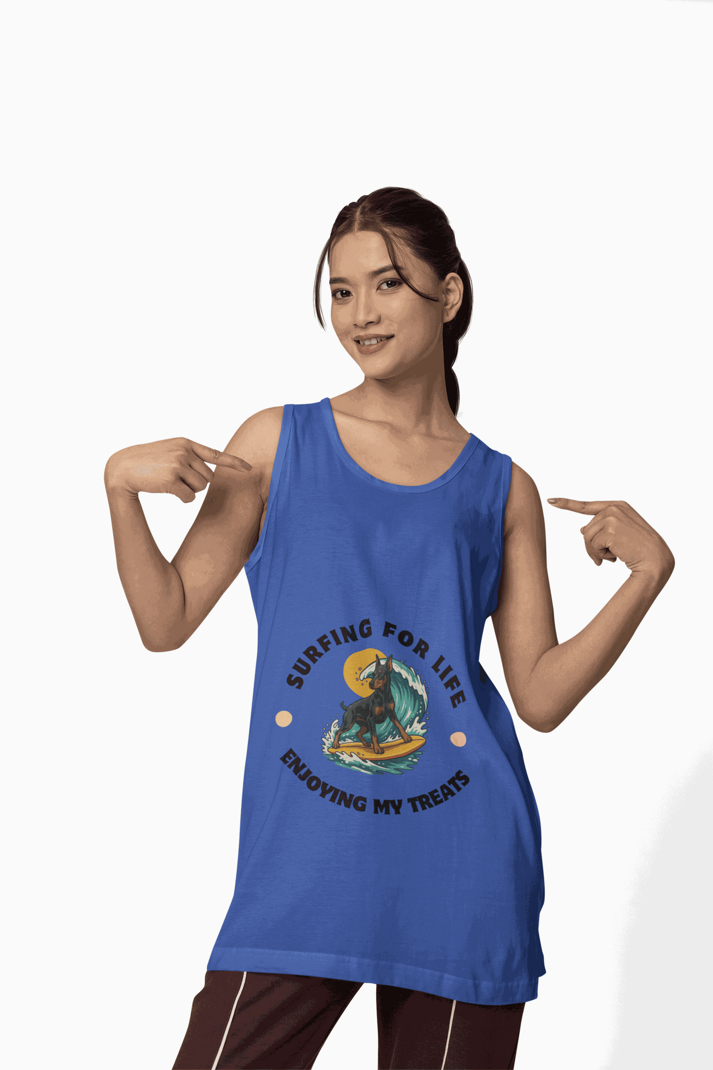 Surfing for Life Unisex Jersey Tank: Beachwear, Summer Apparel, Gift for Surfers, Casual Workout, Adventure Clothing - Fantasy Dog Portraits