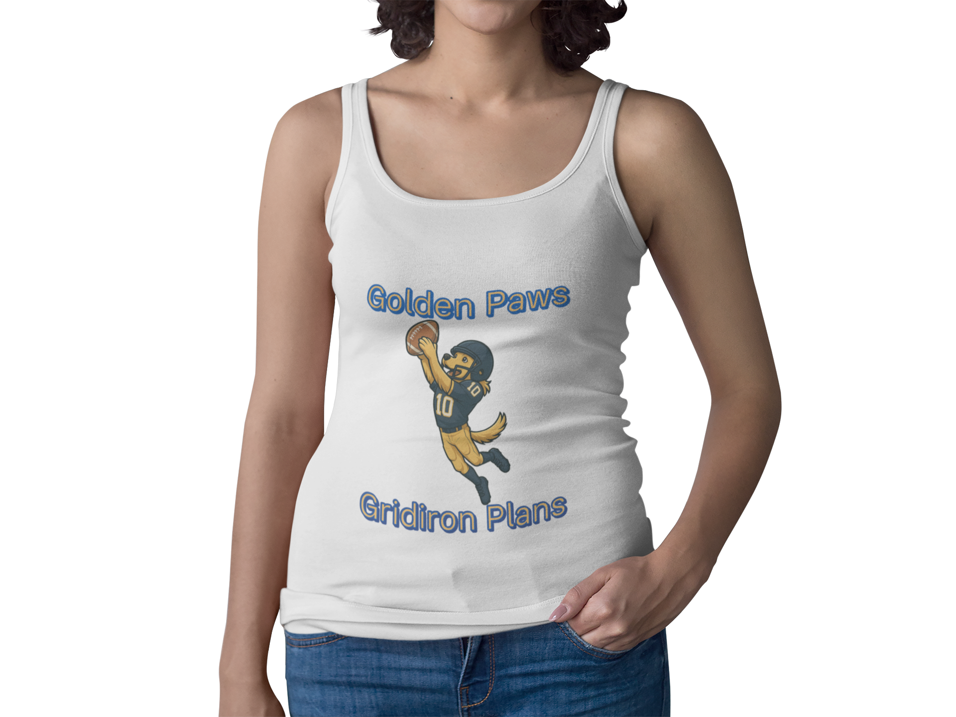 Golden Paws Gridiron Plans Unisex Jersey Tank - Sports, Football Fan Apparel, Gifts for Him, Summer Wear, Team Spirit Clothing - Fantasy Dog Portraits