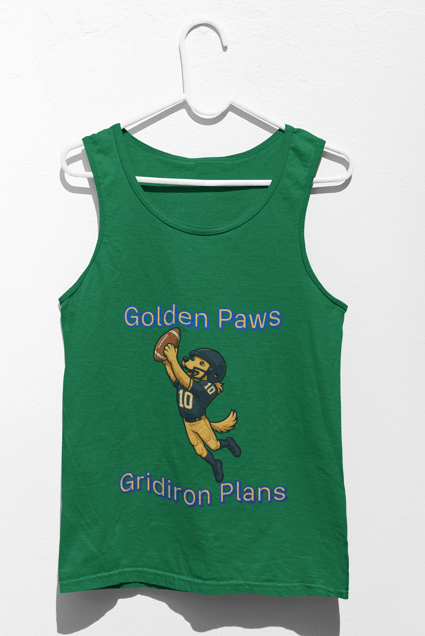 Golden Paws Gridiron Plans Unisex Jersey Tank - Sports, Football Fan Apparel, Gifts for Him, Summer Wear, Team Spirit Clothing - Fantasy Dog Portraits