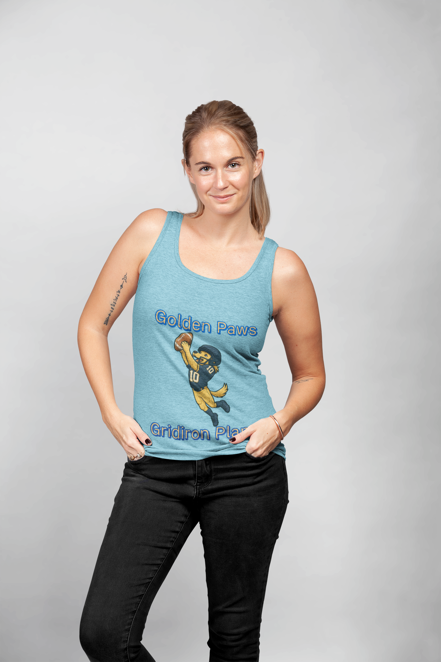 Golden Paws Gridiron Plans Unisex Jersey Tank - Sports, Football Fan Apparel, Gifts for Him, Summer Wear, Team Spirit Clothing - Fantasy Dog Portraits