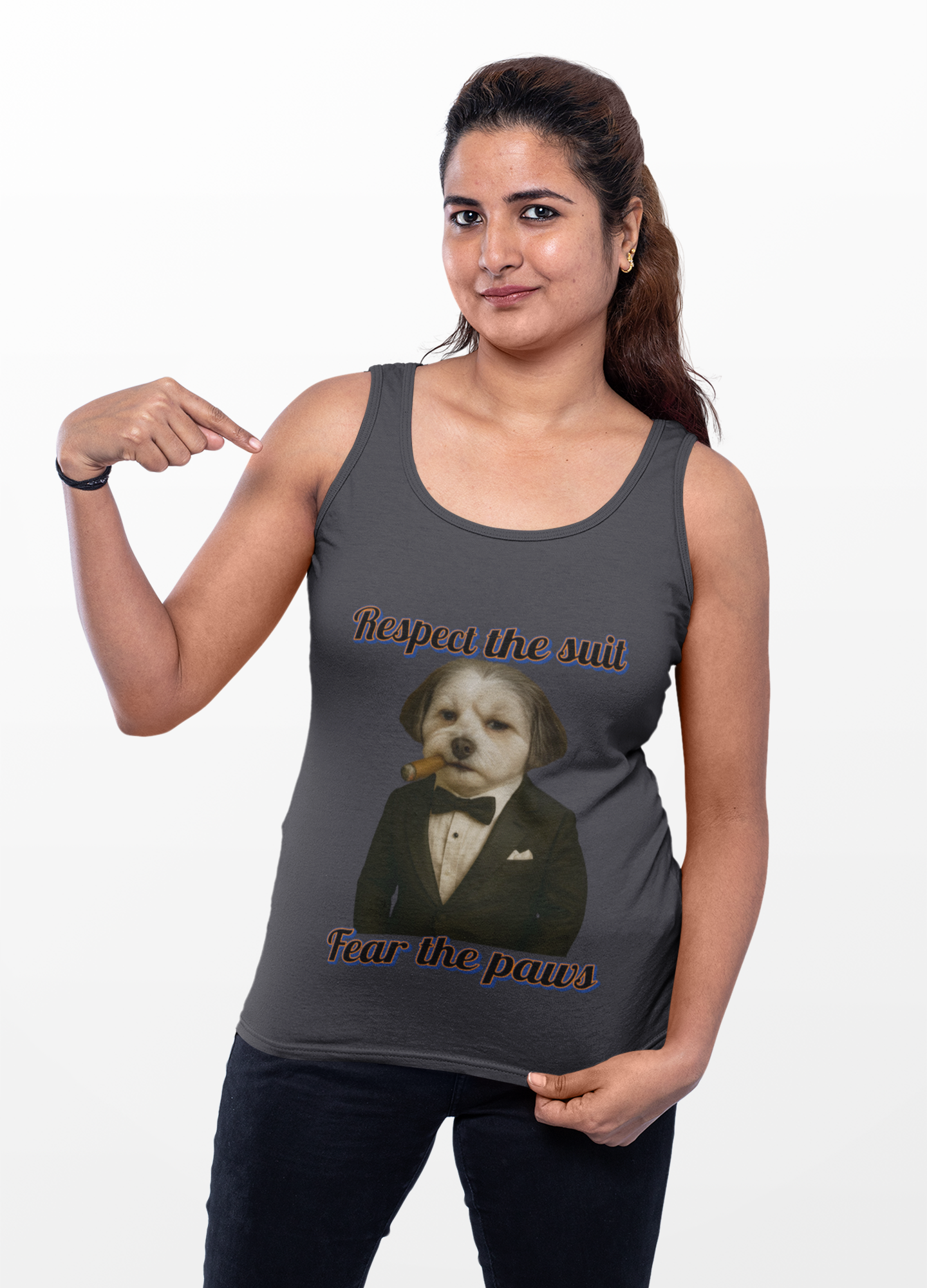 Respect the Suit Unisex Jersey Tank - Funny Pet Shirt, Dog Lovers Gift, Casual Summer Wear, Unique Animal Tee, Humor Apparel - Fantasy Dog Portraits