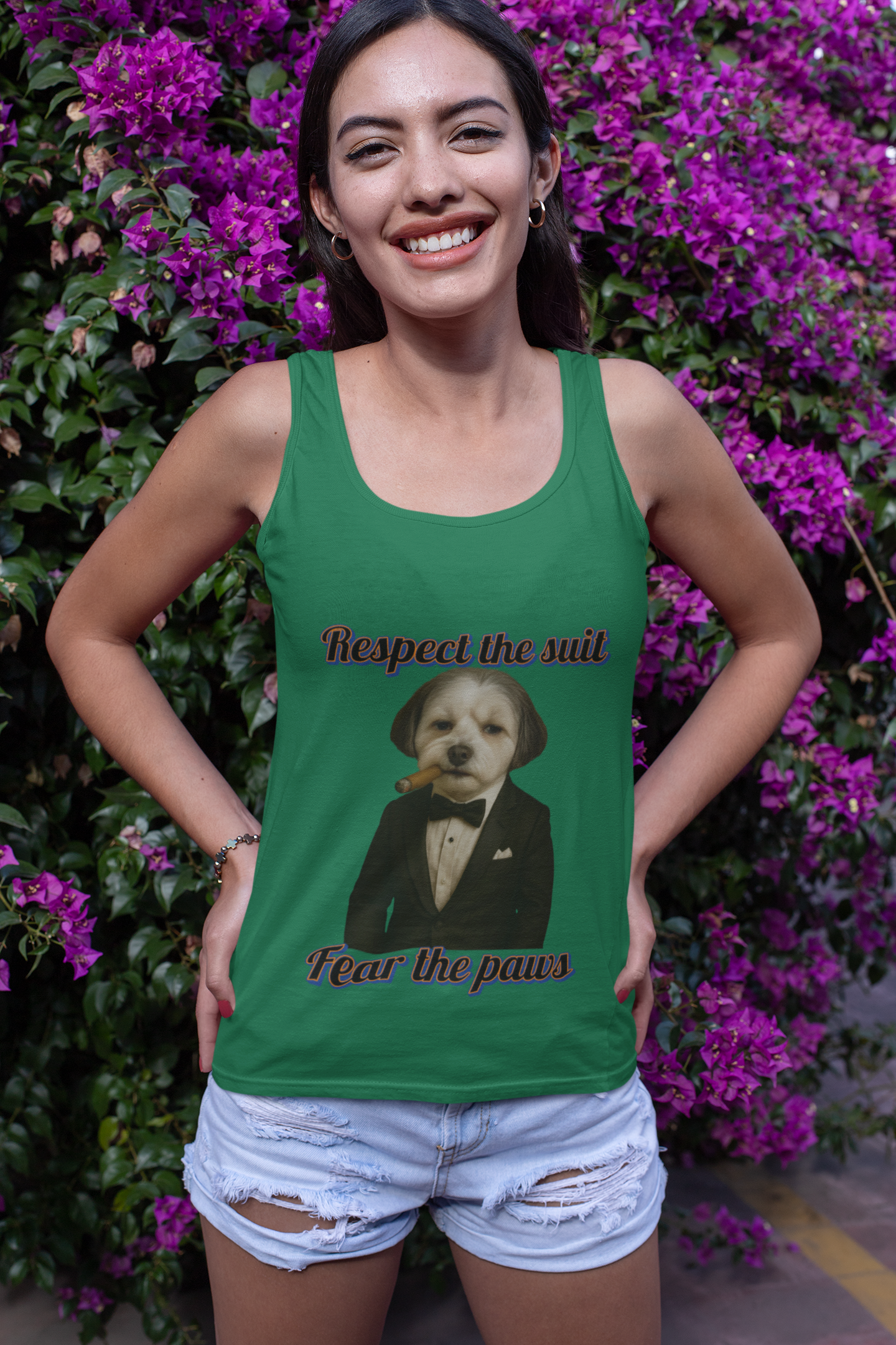 Respect the Suit Unisex Jersey Tank - Funny Pet Shirt, Dog Lovers Gift, Casual Summer Wear, Unique Animal Tee, Humor Apparel - Fantasy Dog Portraits