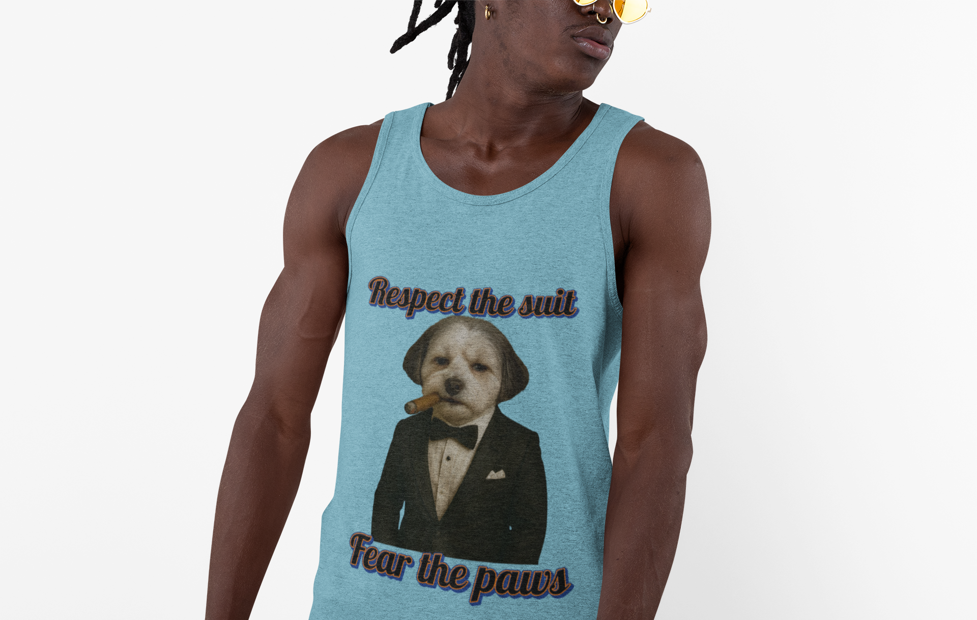 Respect the Suit Unisex Jersey Tank - Funny Pet Shirt, Dog Lovers Gift, Casual Summer Wear, Unique Animal Tee, Humor Apparel - Fantasy Dog Portraits
