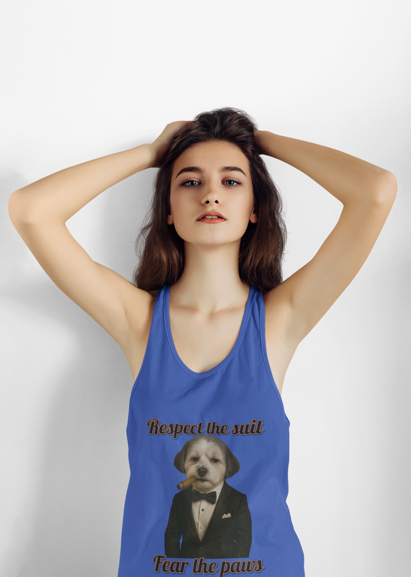 Respect the Suit Unisex Jersey Tank - Funny Pet Shirt, Dog Lovers Gift, Casual Summer Wear, Unique Animal Tee, Humor Apparel - Fantasy Dog Portraits