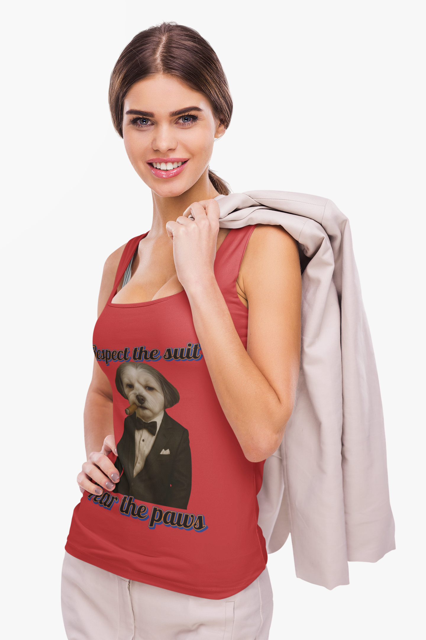 Respect the Suit Unisex Jersey Tank - Funny Pet Shirt, Dog Lovers Gift, Casual Summer Wear, Unique Animal Tee, Humor Apparel - Fantasy Dog Portraits