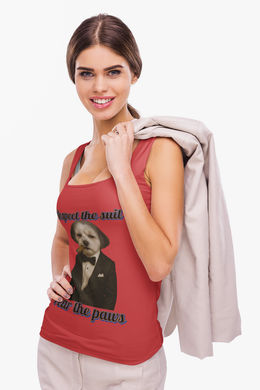 Respect the Suit Unisex Jersey Tank - Funny Pet Shirt, Dog Lovers Gift, Casual Summer Wear, Unique Animal Tee, Humor Apparel - Fantasy Dog Portraits