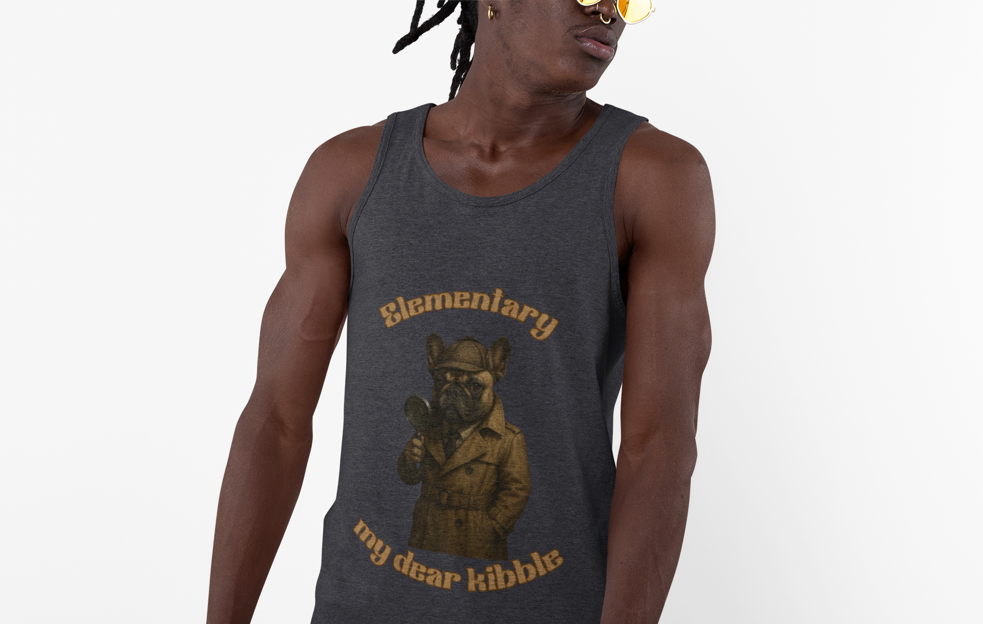 Sherlock-Inspired Unisex Jersey Tank Top, Quirky Gift for Fans, Summer Wardrobe Staple, Funny Costume, Casual Wear - Fantasy Dog Portraits