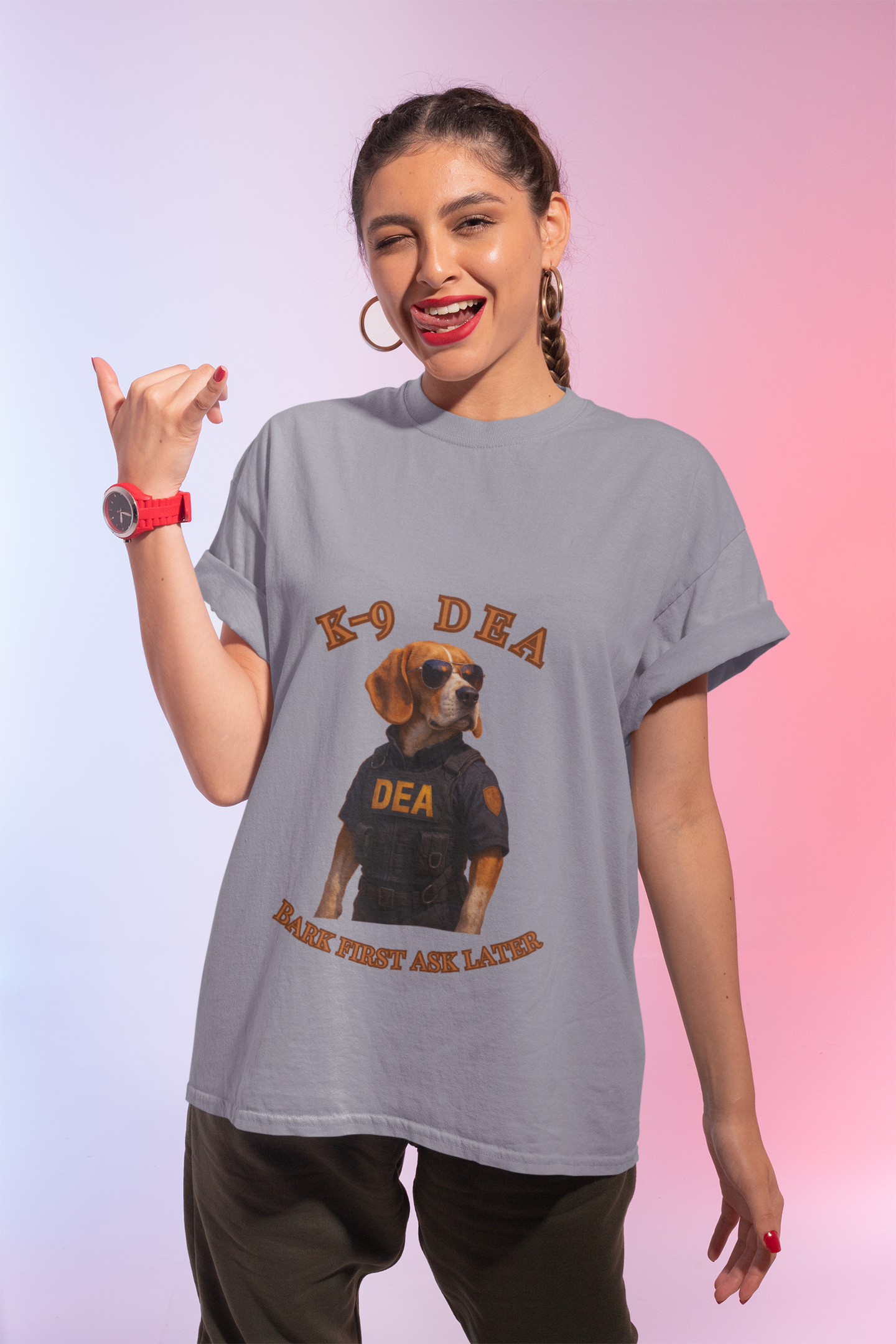 K-9 DEA Dog Lover T-Shirt | Funny Pet Tee, Unisex Graphic Shirt for Dog Owners, Gift for Animal Lovers, Casual Wear, Bark First Ask Later - Fantasy Dog Portraits