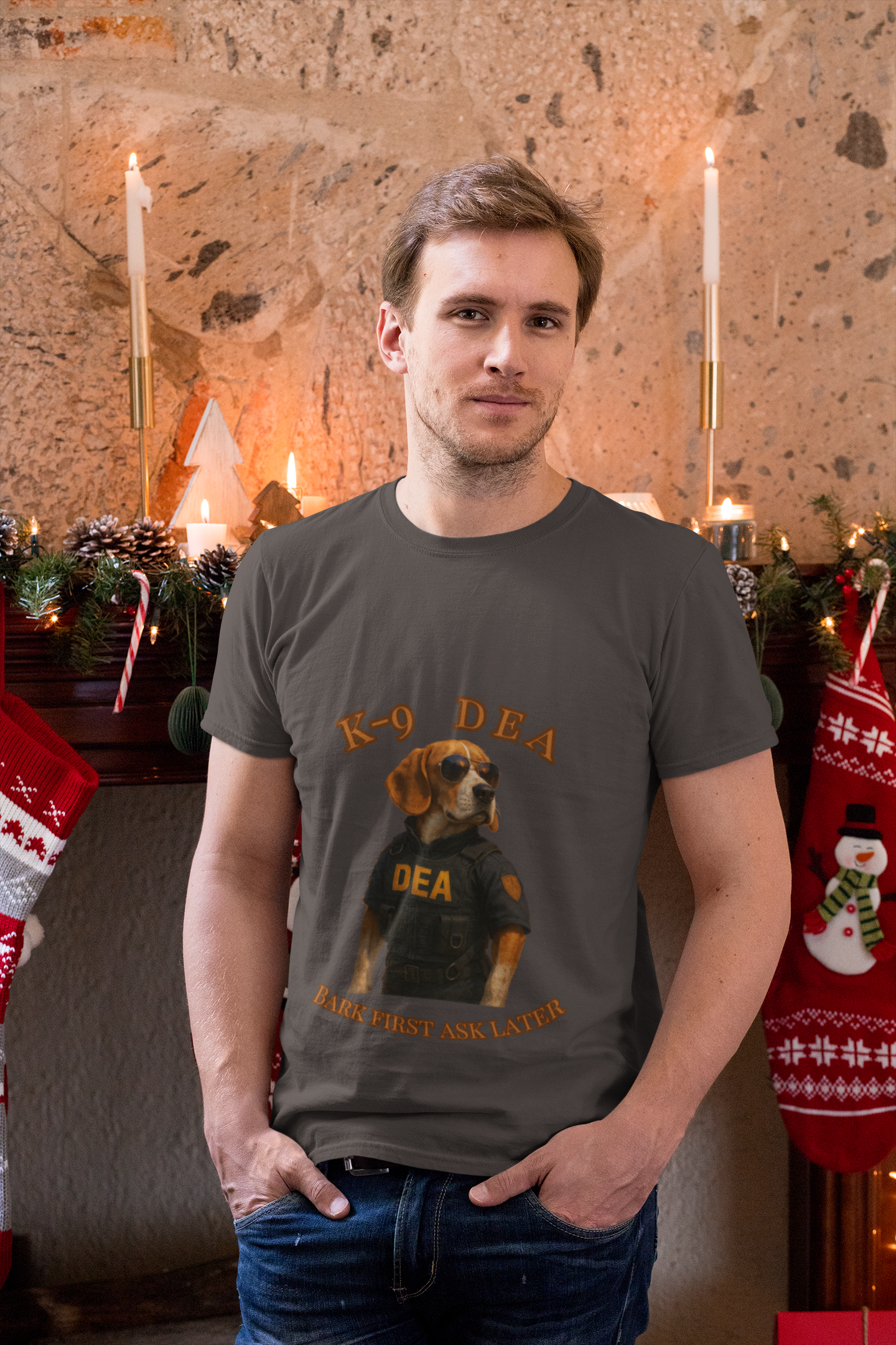 K-9 DEA Dog Lover T-Shirt | Funny Pet Tee, Unisex Graphic Shirt for Dog Owners, Gift for Animal Lovers, Casual Wear, Bark First Ask Later - Fantasy Dog Portraits