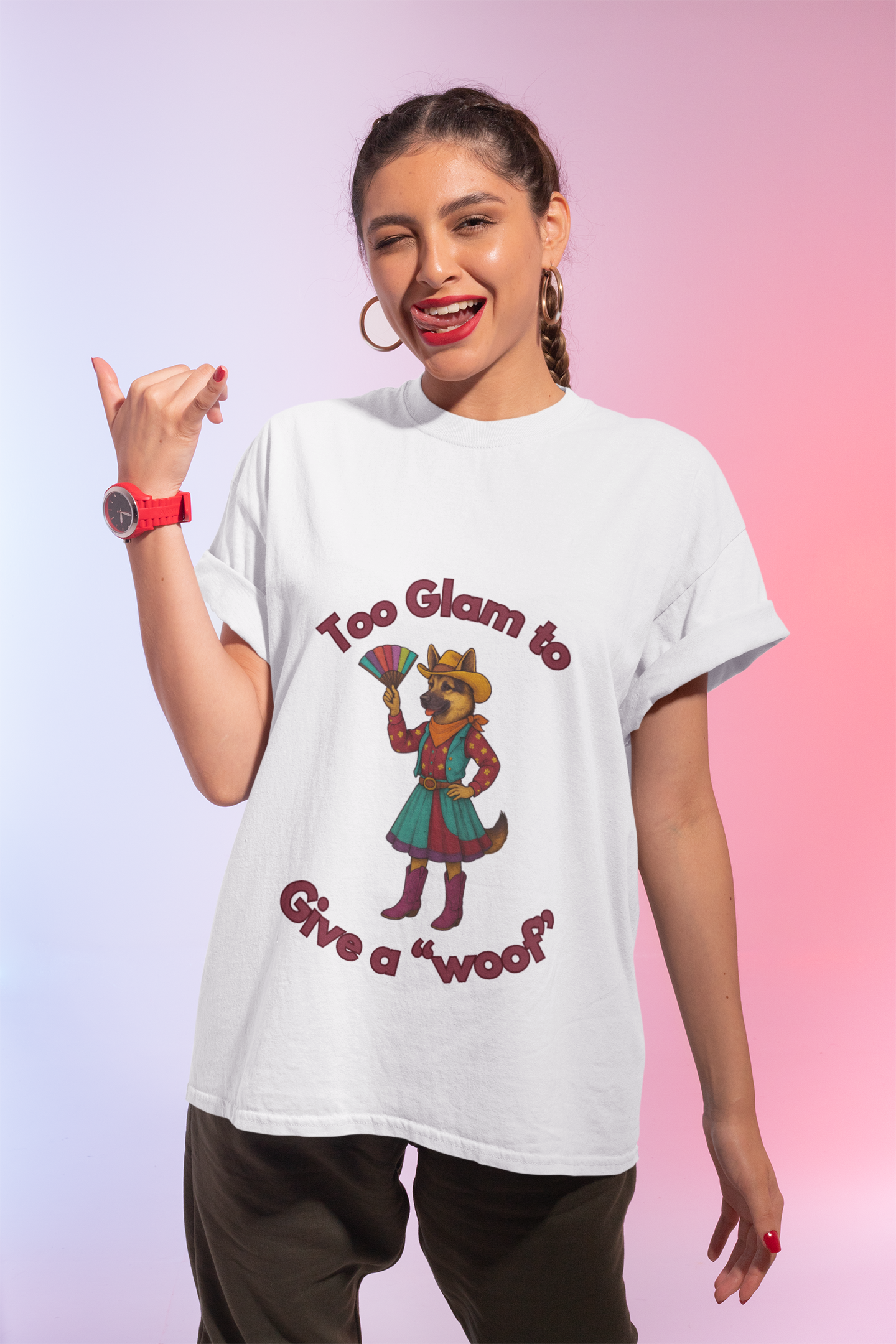 Too Glam to Give a Woof Unisex T-Shirt, Fun Dog Lover Tee, Gift for Pet Owners, Casual Dog-Themed Apparel, Perfect for Pets Day - Fantasy Dog Portraits