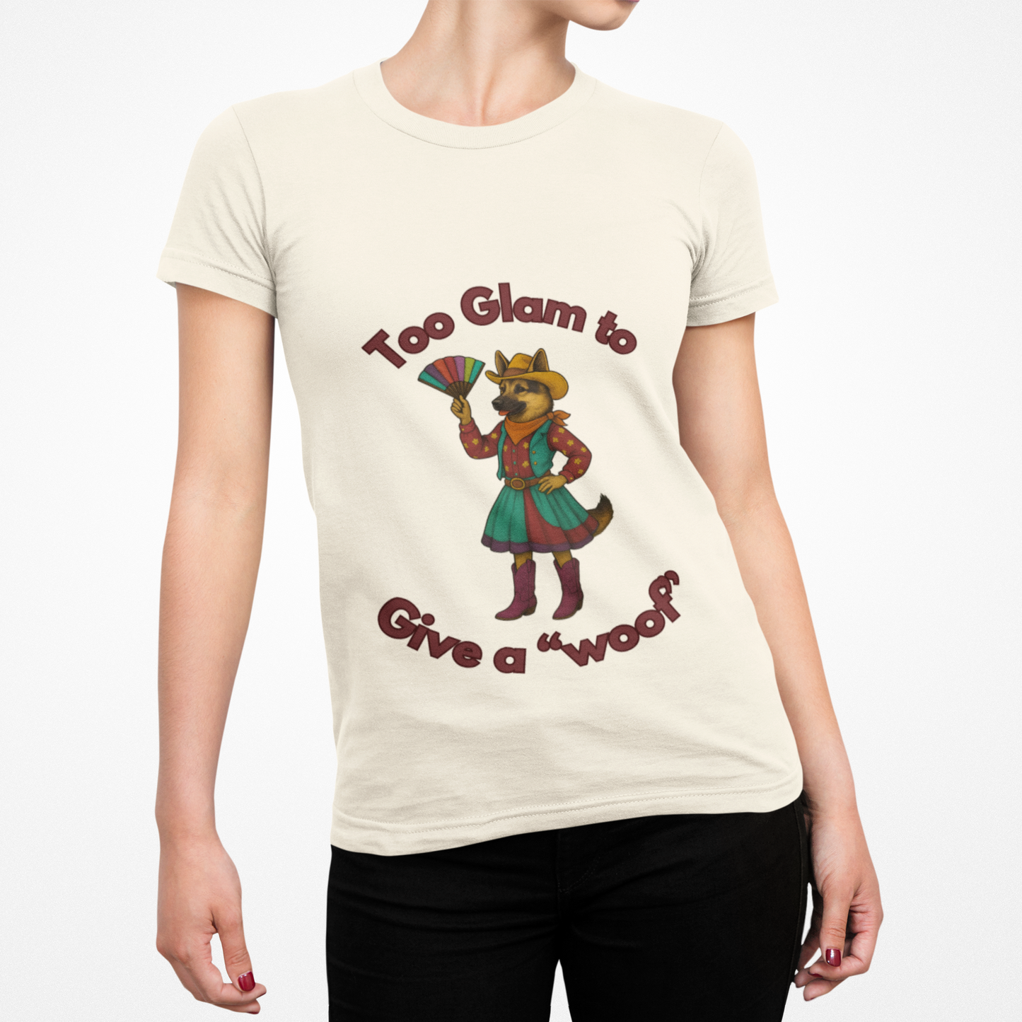 Too Glam to Give a Woof Unisex T-Shirt, Fun Dog Lover Tee, Gift for Pet Owners, Casual Dog-Themed Apparel, Perfect for Pets Day - Fantasy Dog Portraits