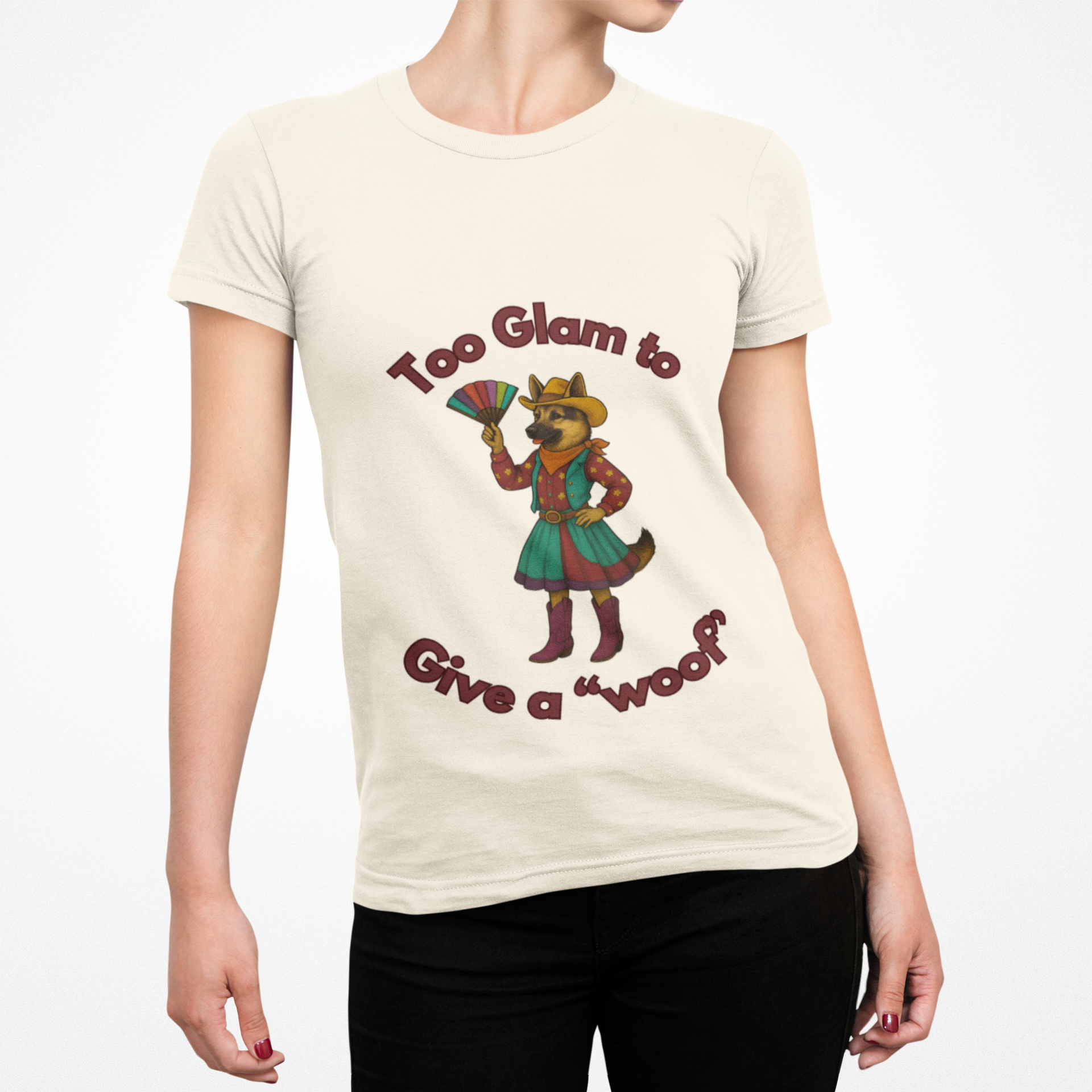 Too Glam to Give a Woof Unisex T-Shirt, Fun Dog Lover Tee, Gift for Pet Owners, Casual Dog-Themed Apparel, Perfect for Pets Day - Fantasy Dog Portraits