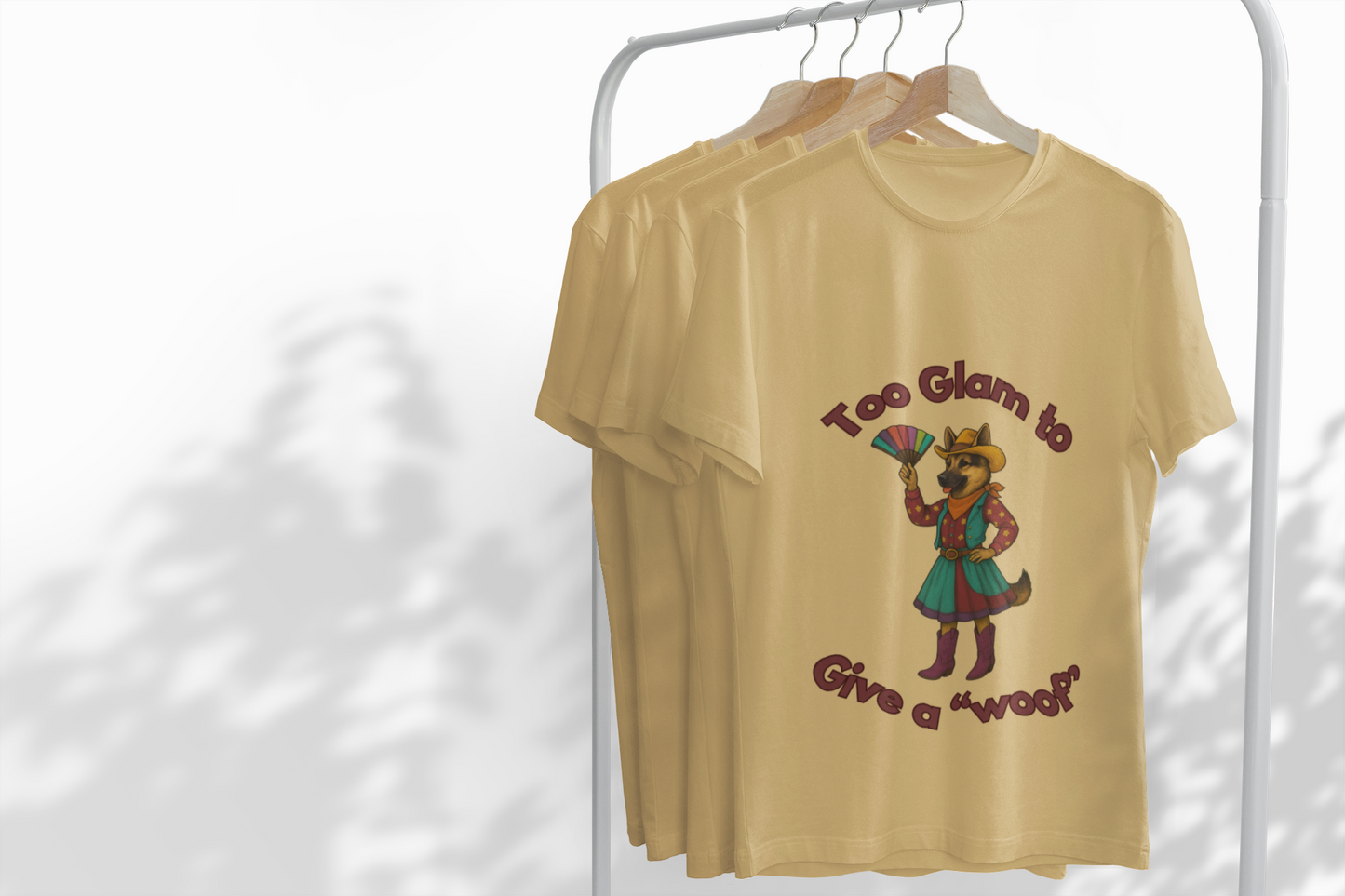 Too Glam to Give a Woof Unisex T-Shirt, Fun Dog Lover Tee, Gift for Pet Owners, Casual Dog-Themed Apparel, Perfect for Pets Day - Fantasy Dog Portraits