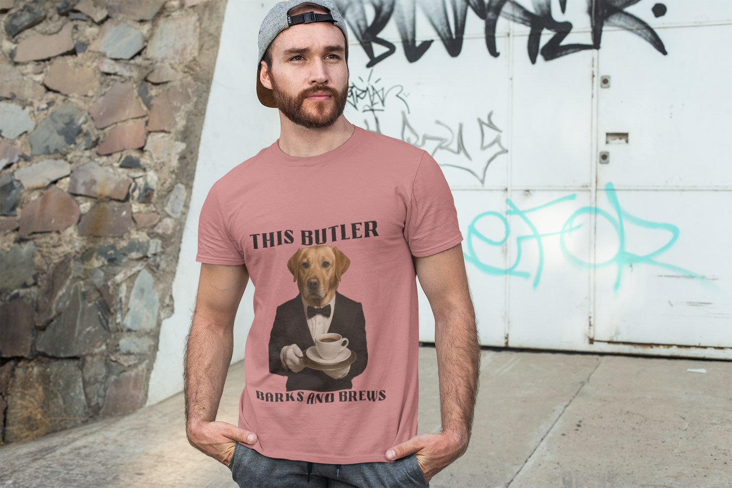 Unisex Humorous Dog Butler Tee, Funny Pet Lover Gift, Dog Lover Shirt, Quirky Animal Tee, Ideal for Dog Lovers, Coffee Enthusiasts