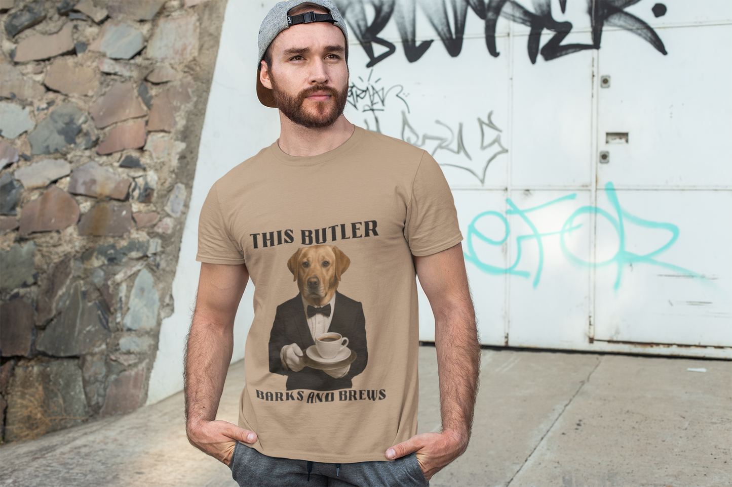 Unisex Humorous Dog Butler Tee, Funny Pet Lover Gift, Dog Lover Shirt, Quirky Animal Tee, Ideal for Dog Lovers, Coffee Enthusiasts