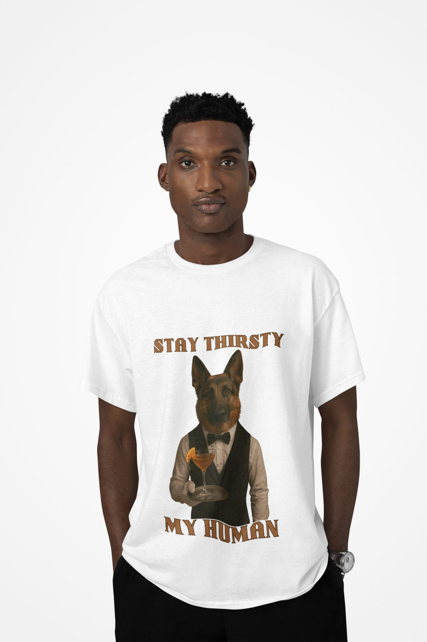 Unisex Funny Dog Graphic Tee - Stay Thirsty My Human, Pet Lover Gift, Casual Wear, Dog Lover Merch, Unique T-Shirt