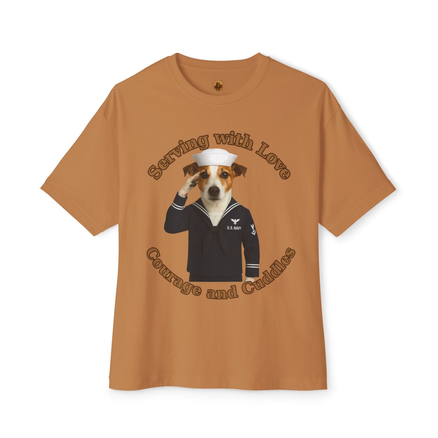 Navy Jack Russell Terrier service dog  Unisex Oversized Boxy Tee - Fantasy Dog Portraits