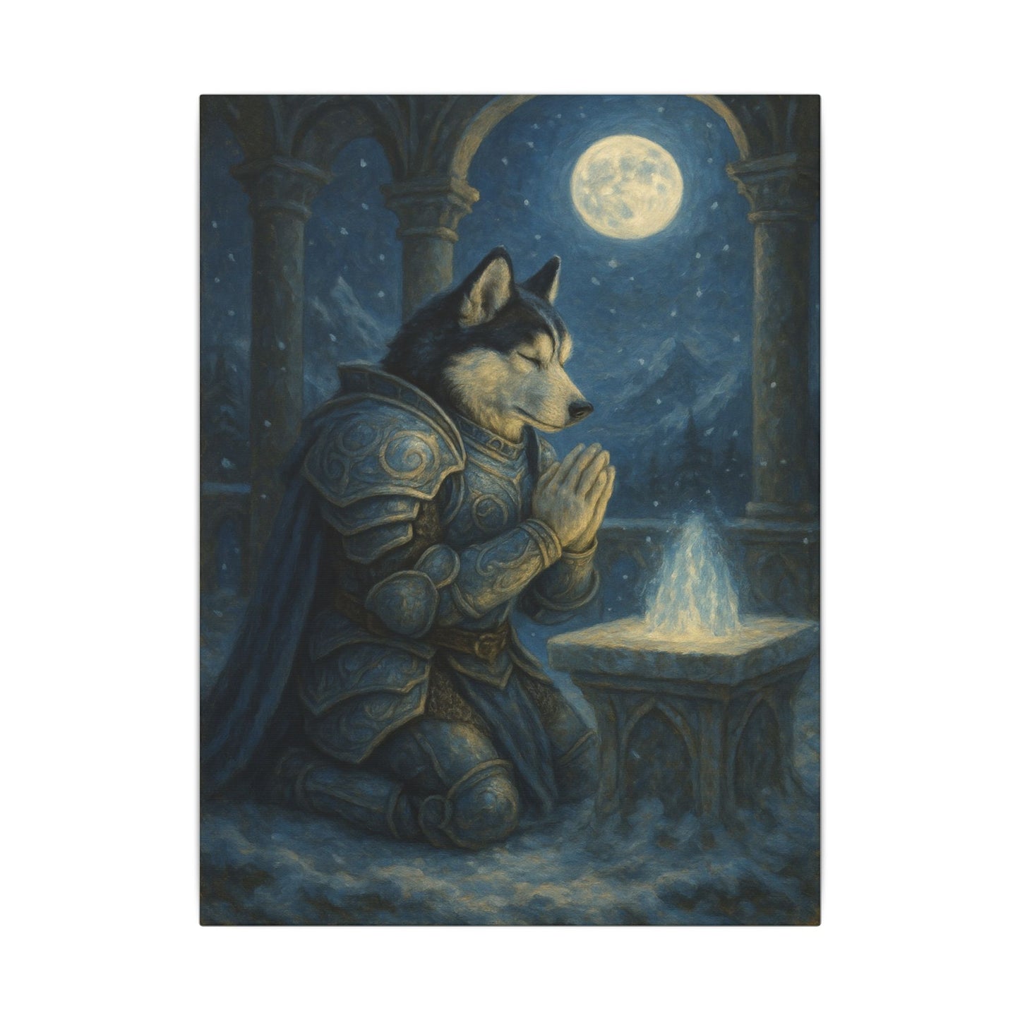 Moonlit Warrior's Meditation-Fantasy Dog Portraits - Fantasy Dog Portraits