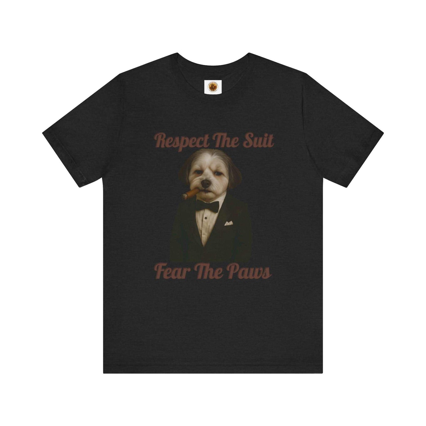 Respect the Suit Dog T-Shirt, Funny Animal Tee, Pet Lover Gift, Casual Wear, Unique Graphic Apparel - Fantasy Dog Portraits