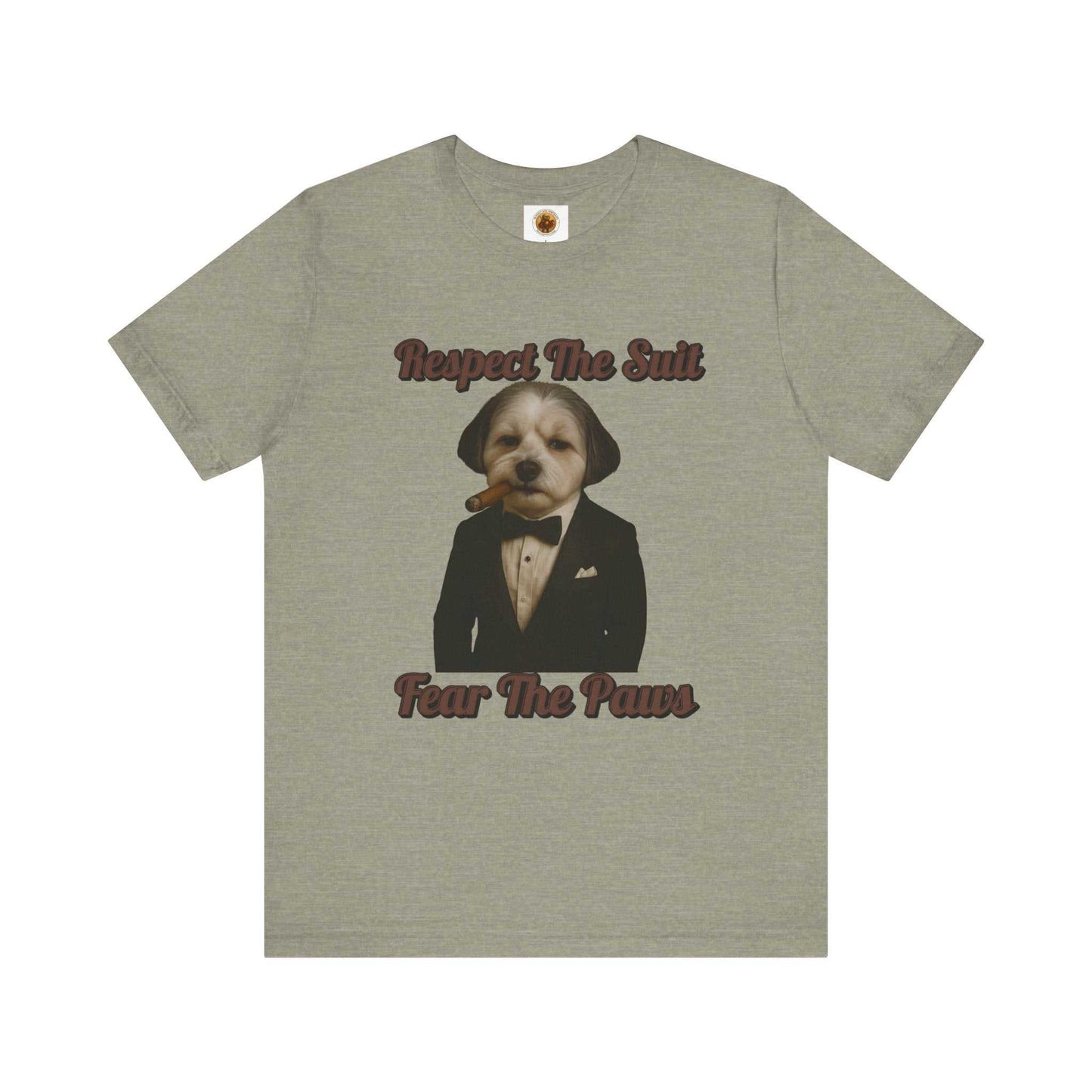 Respect the Suit Dog T-Shirt, Funny Animal Tee, Pet Lover Gift, Casual Wear, Unique Graphic Apparel - Fantasy Dog Portraits