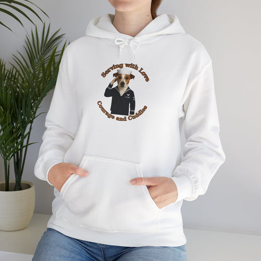 Military Dog saluting - Fun Animal Hoodie: Celebrating Love & Companionship, Cozy Unisex Sweatshirt for Dog Lovers, Birthday Gift, Casual Outfit - Fantasy Dog Portraits