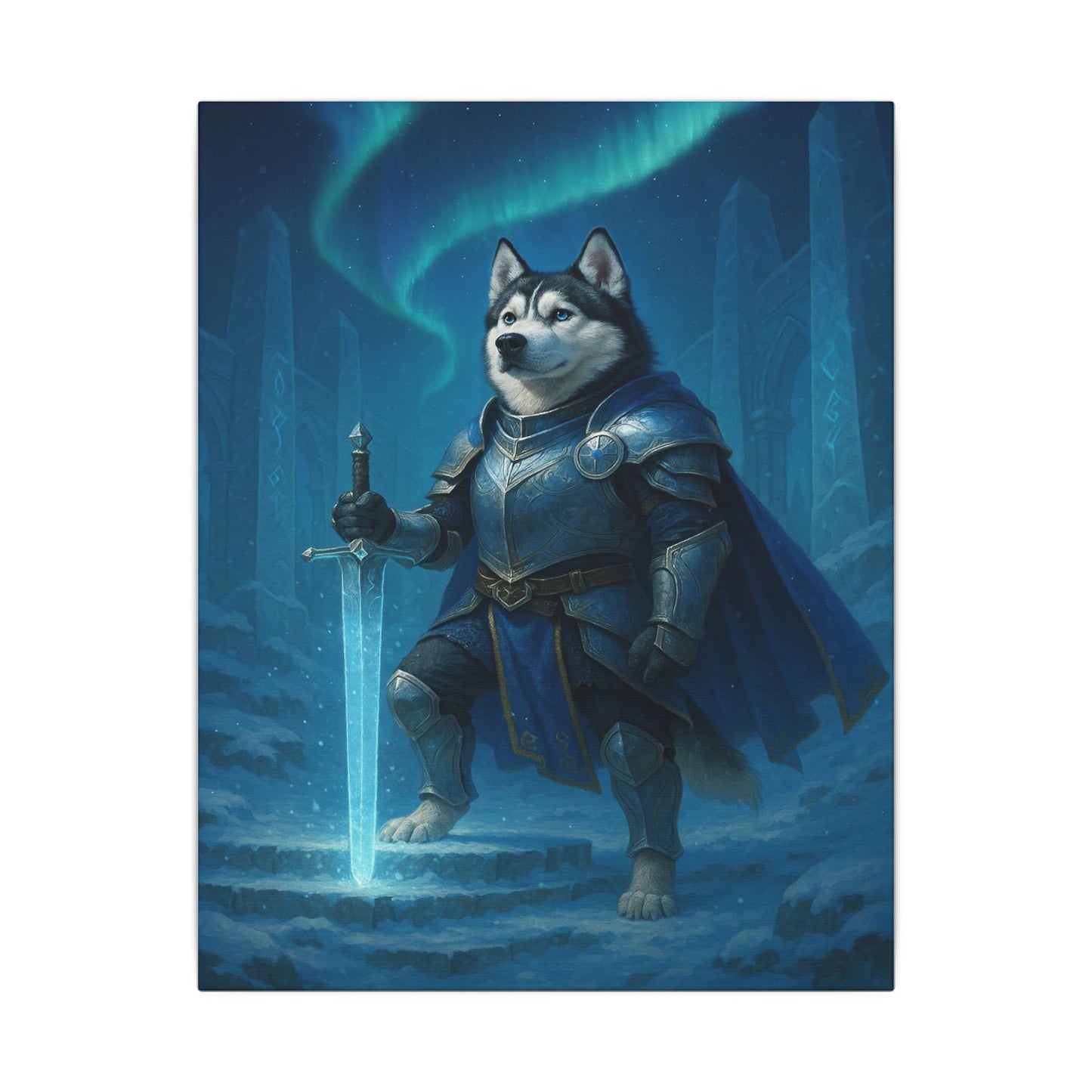 Husky Knight of the Aurora-Fantasy Dog Portraits - Fantasy Dog Portraits