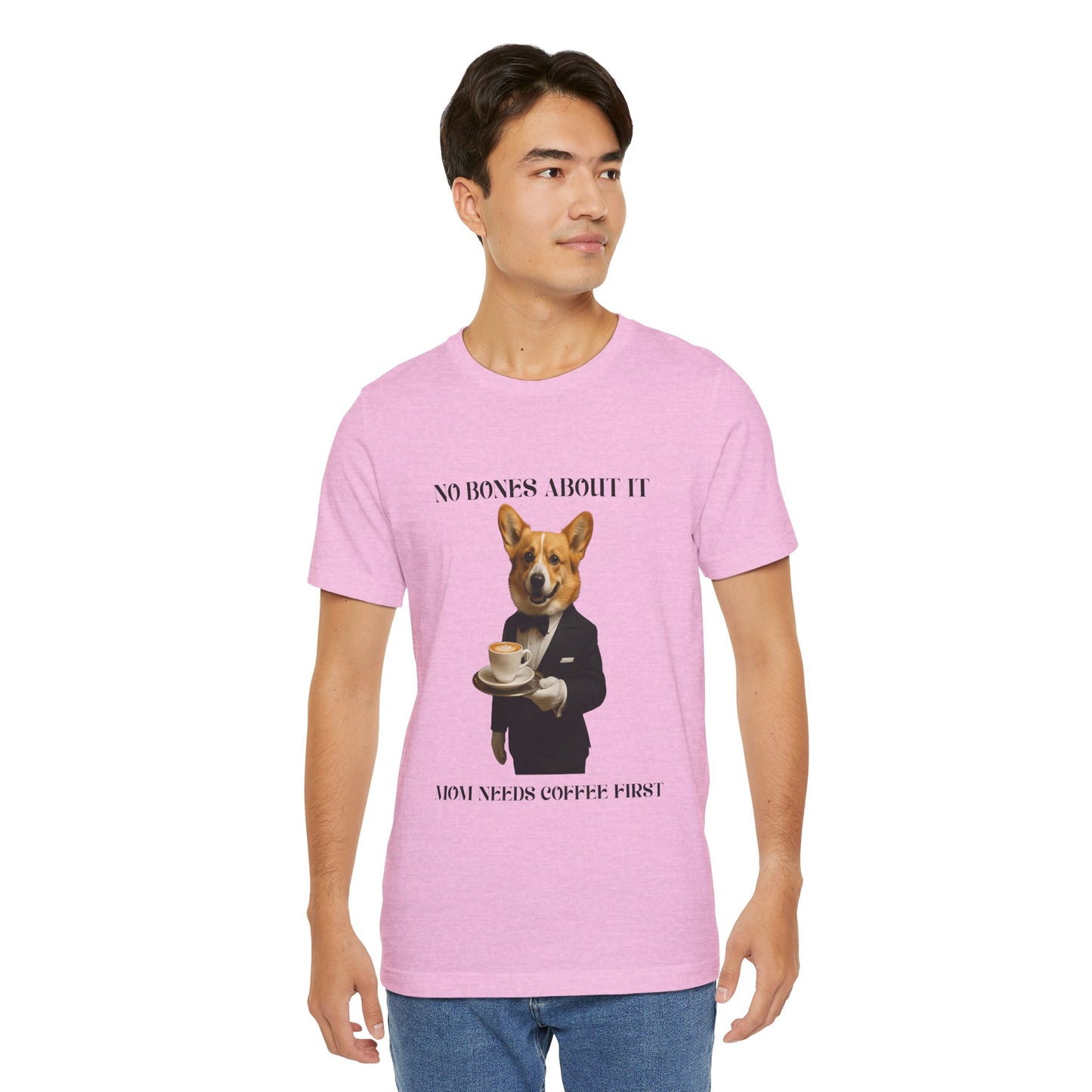 Unisex Coffee-Loving Corgi Tee, Funny Dog Shirt, Unisex Pet Lover Tee, Gift for Dog Owners, Quirky Animal Apparel, Coffee First T-Shirt