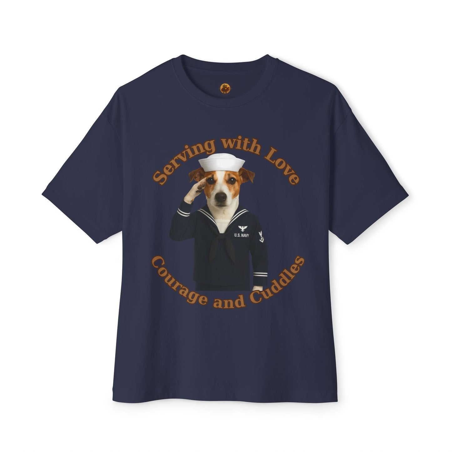Navy Jack Russell Terrier service dog  Unisex Oversized Boxy Tee - Fantasy Dog Portraits