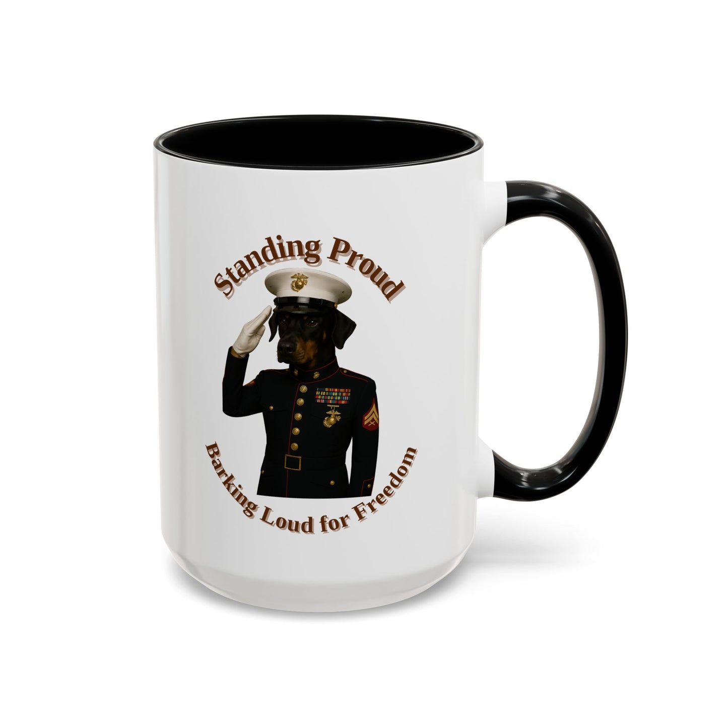 Patriotic Dog Coffee Mug, Standing Proud Military Mug, Veteran Gift, Dog Lover Gift, Funny Mug, Customizable Coffee Cup - Fantasy Dog Portraits