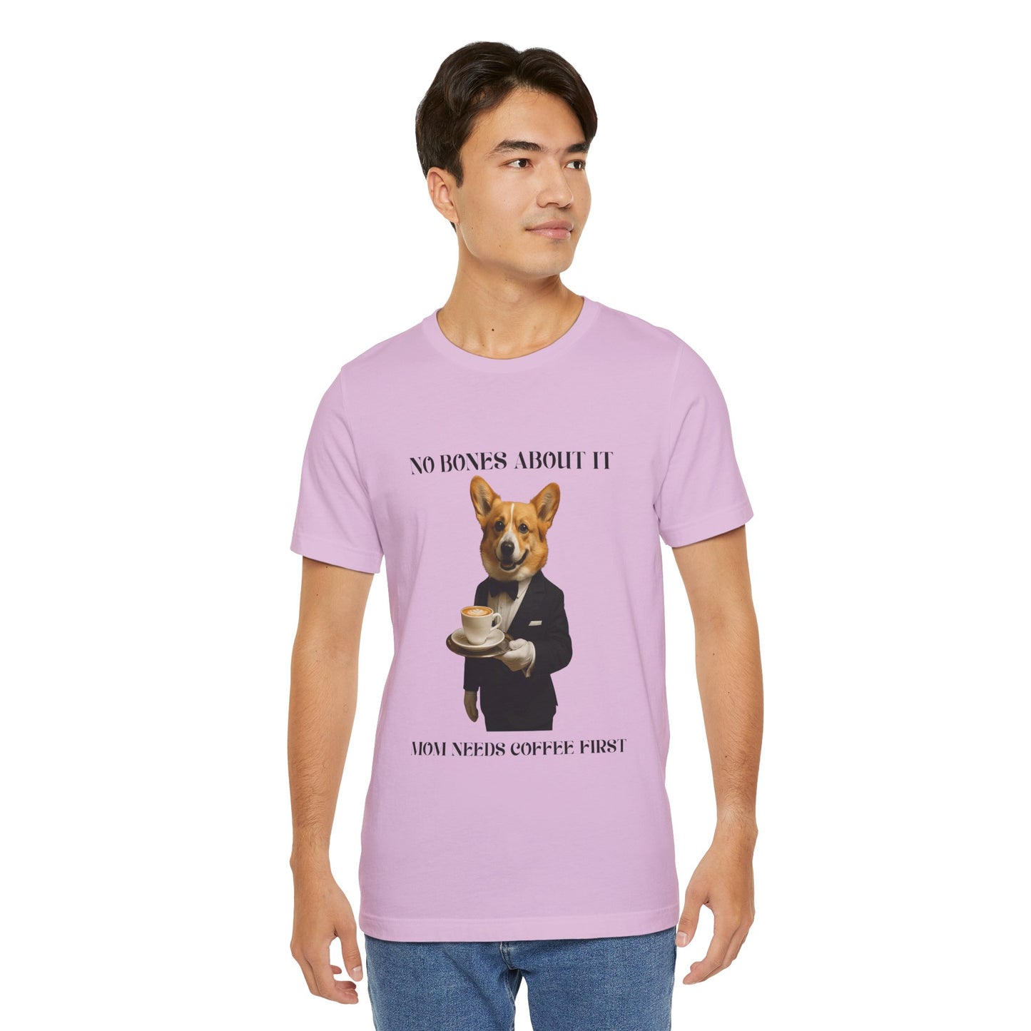 Unisex Coffee-Loving Corgi Tee, Funny Dog Shirt, Unisex Pet Lover Tee, Gift for Dog Owners, Quirky Animal Apparel, Coffee First T-Shirt