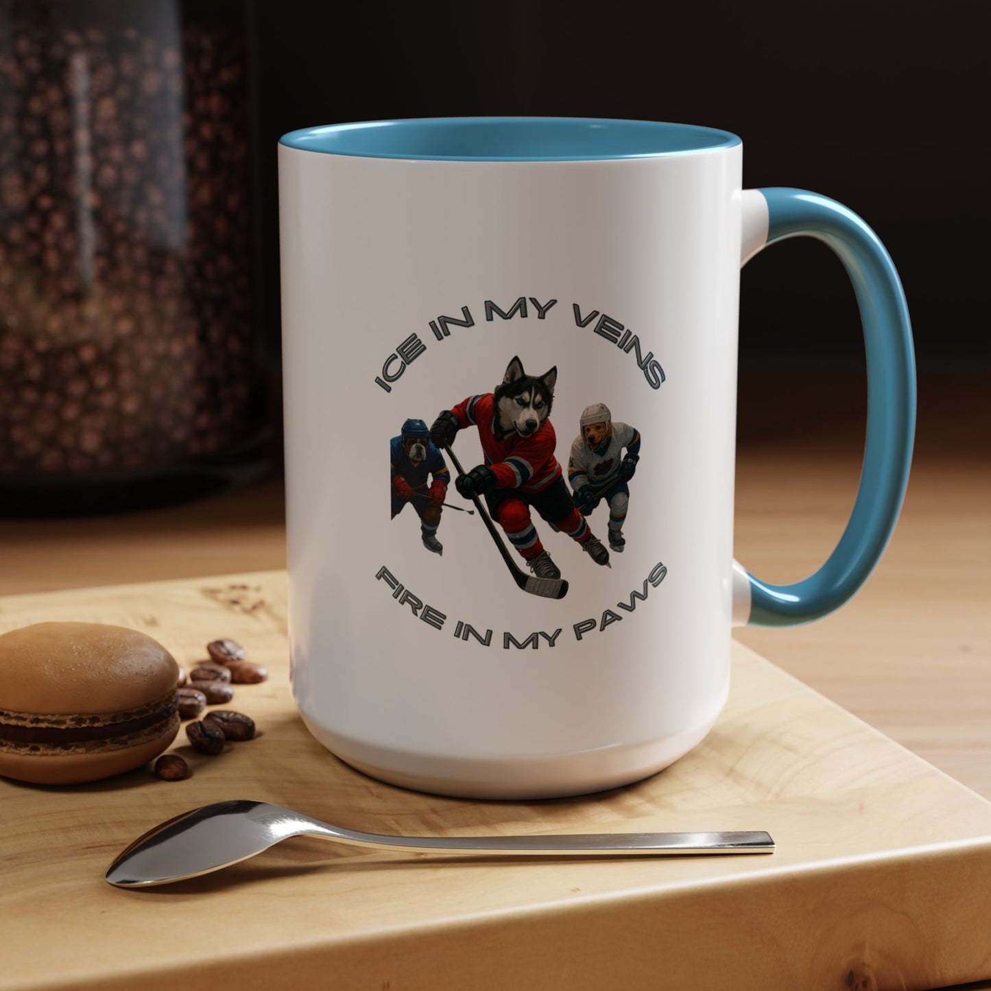 Mug Dogs Playing Hockey 11, 15oz - Fantasy Dog Portraits