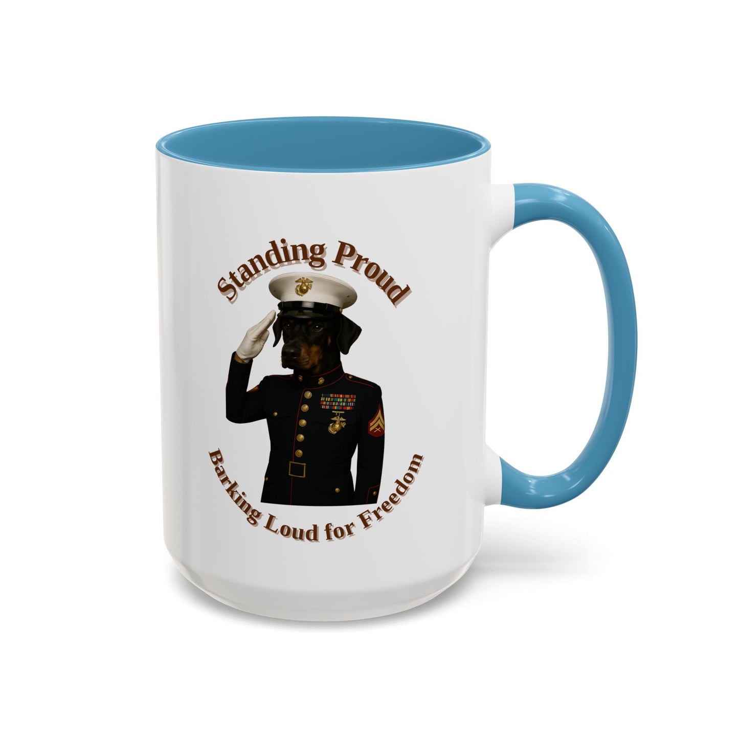 Patriotic Dog Coffee Mug, Standing Proud Military Mug, Veteran Gift, Dog Lover Gift, Funny Mug, Customizable Coffee Cup - Fantasy Dog Portraits