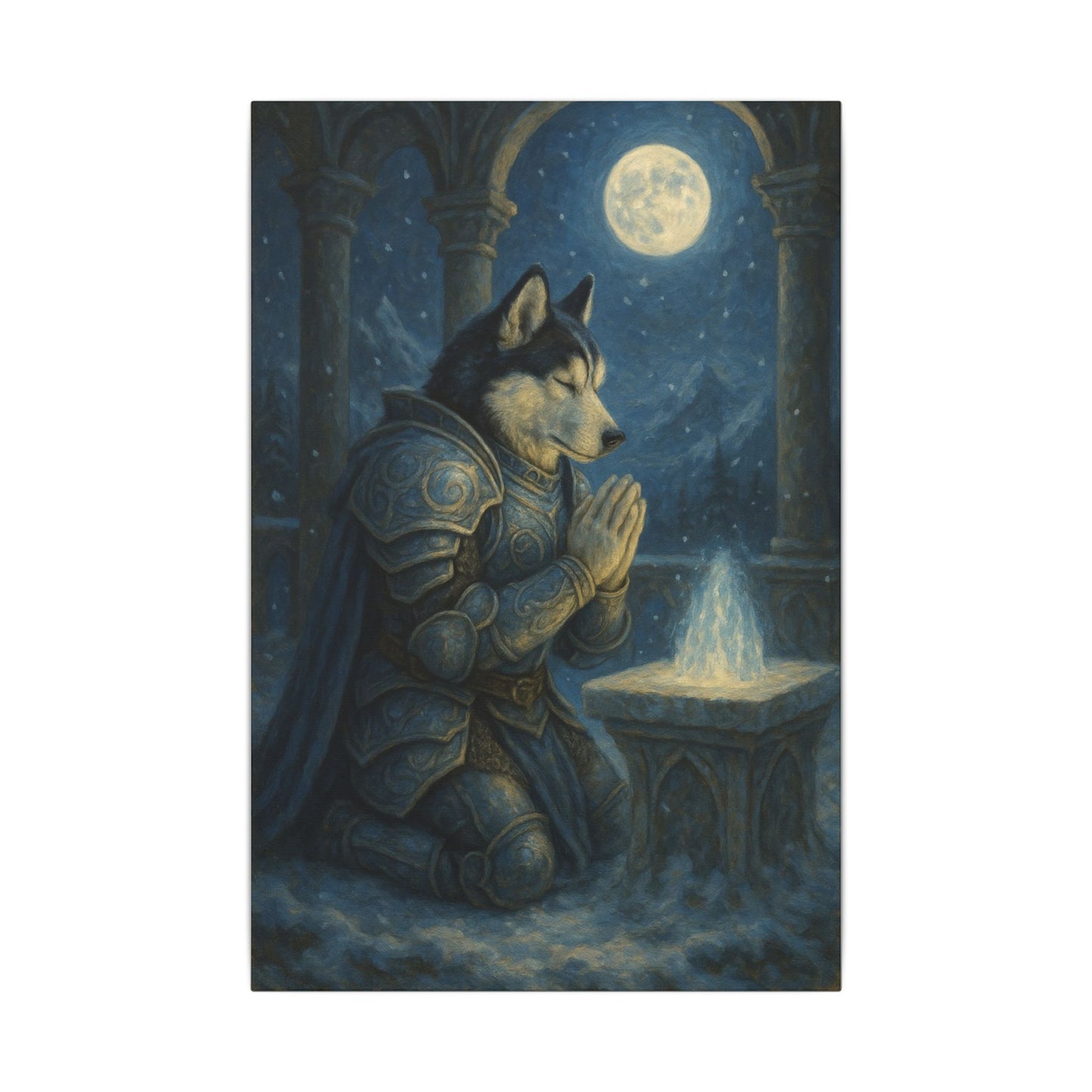 Moonlit Warrior's Meditation-Fantasy Dog Portraits - Fantasy Dog Portraits
