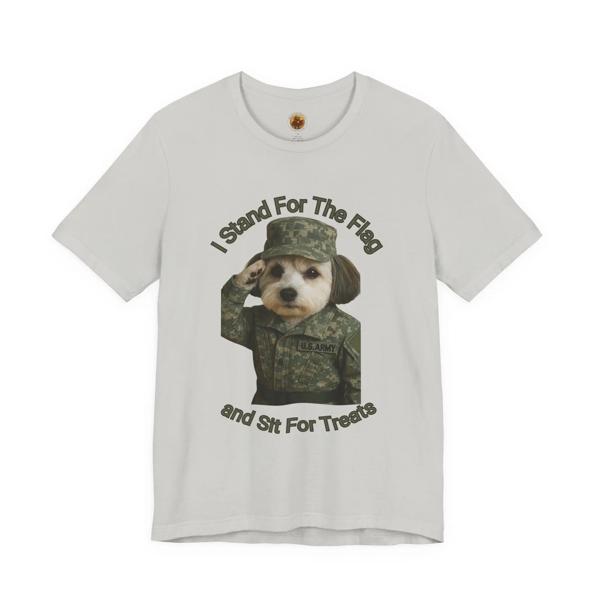 Patriotic Dog Graphic Tee, Funny Military Dog Shirt, Unisex Humor Tee, Gift for Dog Lovers, Independence Day Top Printify