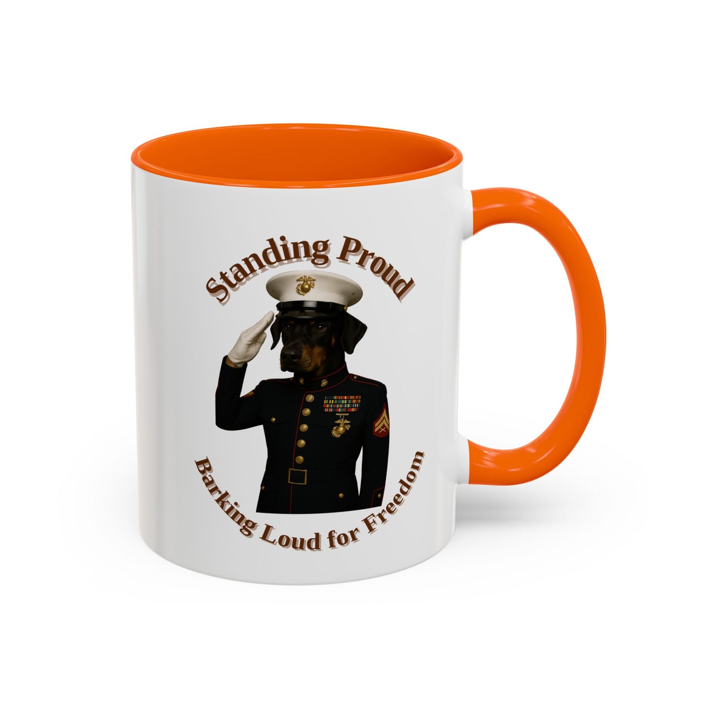 Patriotic Dog Coffee Mug, Standing Proud Military Mug, Veteran Gift, Dog Lover Gift, Funny Mug, Customizable Coffee Cup - Fantasy Dog Portraits