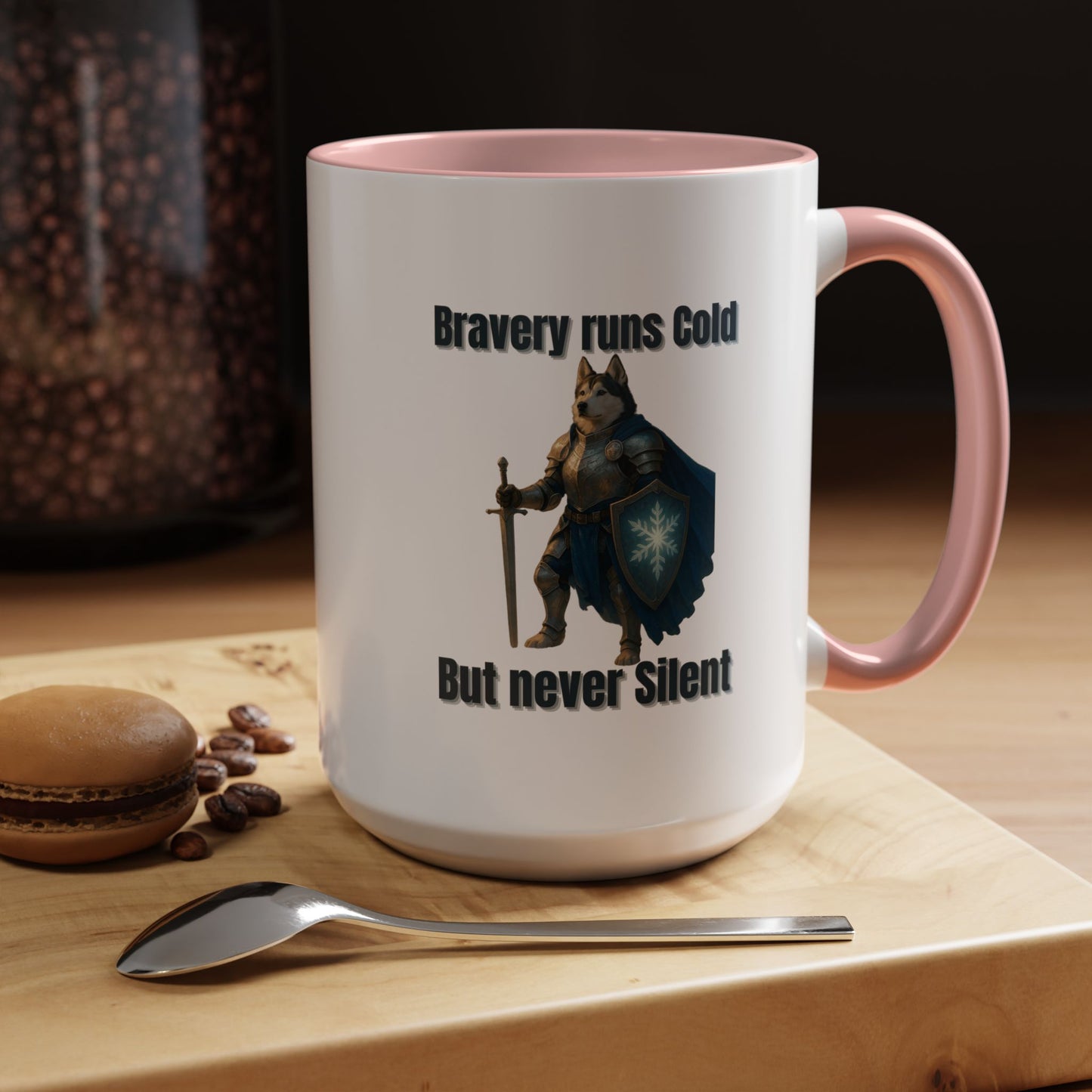 Mug, Knight Dog Holding Shield and Sword Design - Fantasy Dog Portraits