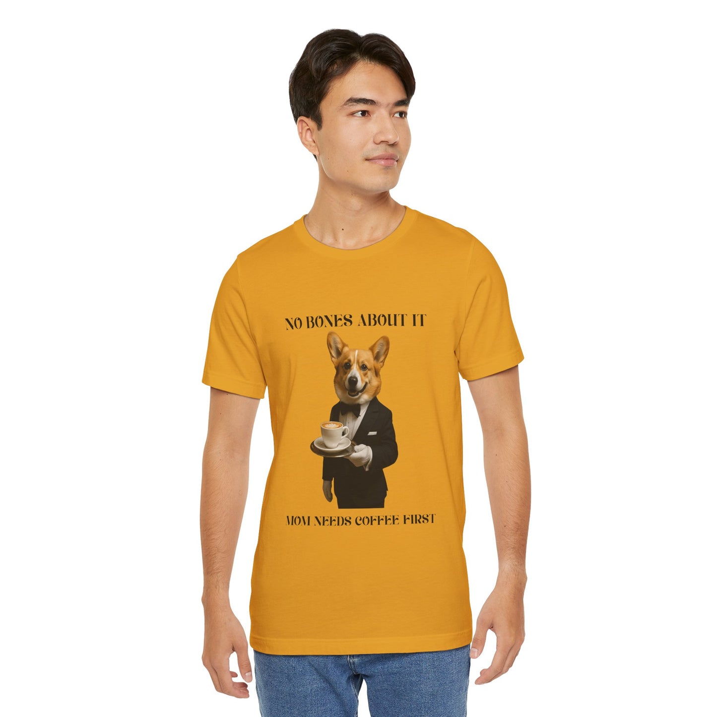 Unisex Coffee-Loving Corgi Tee, Funny Dog Shirt, Unisex Pet Lover Tee, Gift for Dog Owners, Quirky Animal Apparel, Coffee First T-Shirt
