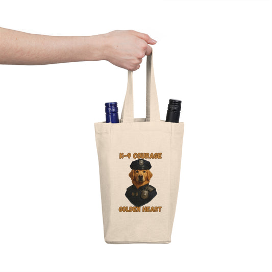 K-9 Courage Double Wine Tote Bag, Dog Lover Gift, Wine Carrier, Pet-Themed Accessories, Pawsome Wine Bag - Fantasy Dog Portraits